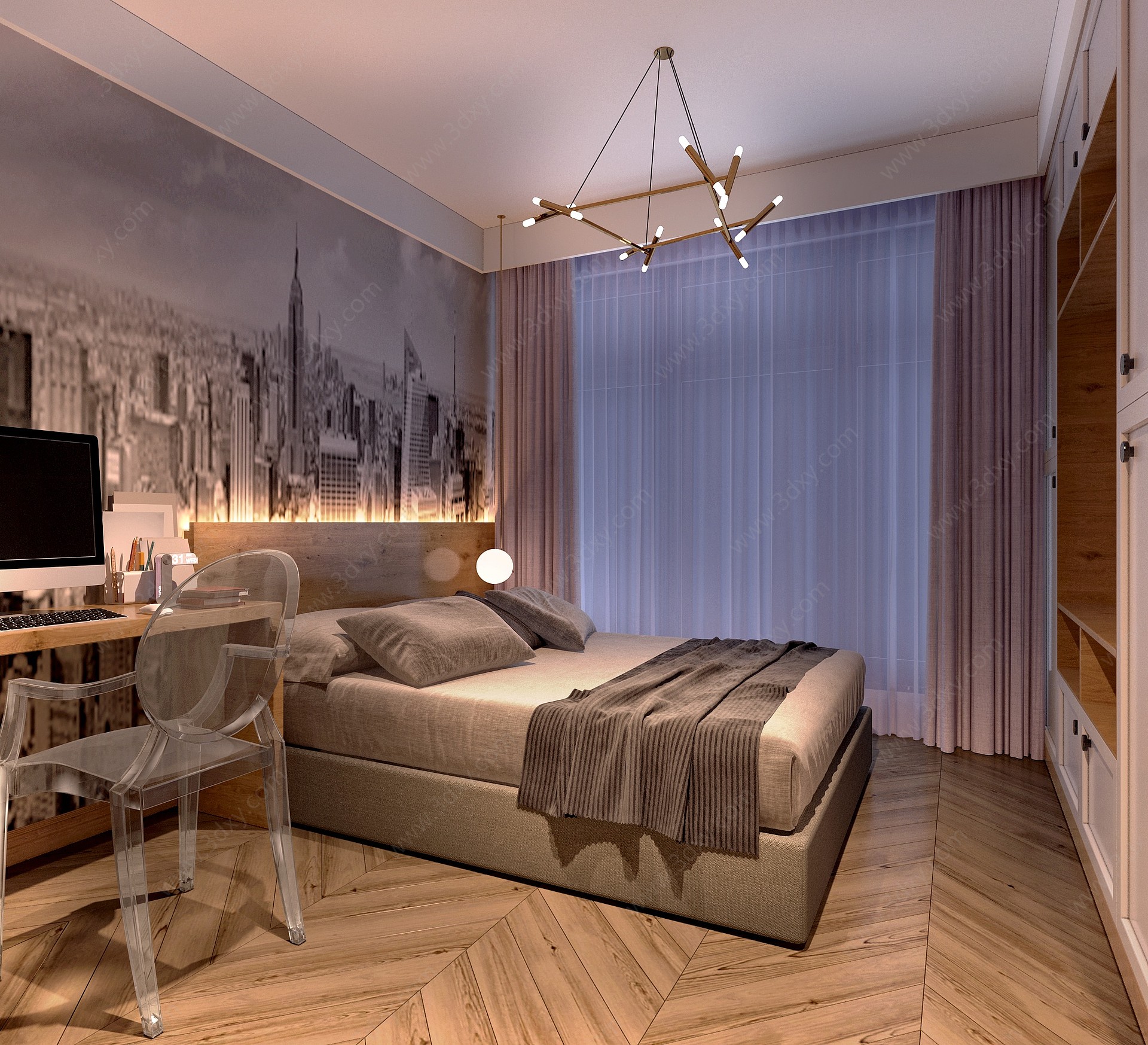 北欧主卧室双人床3D模型