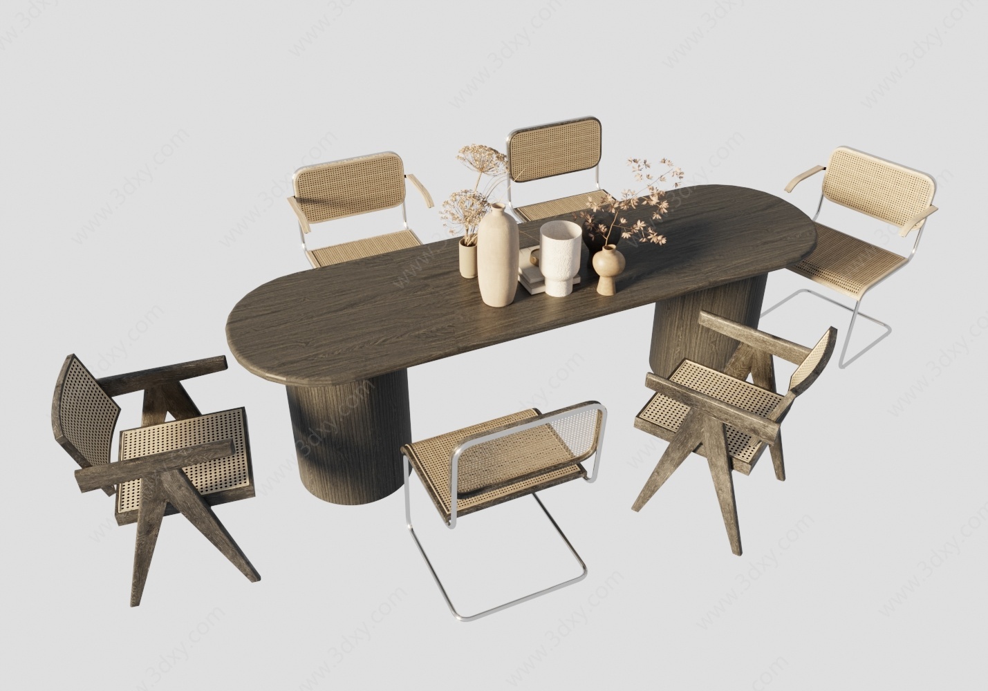 侘寂餐桌椅组合3D模型