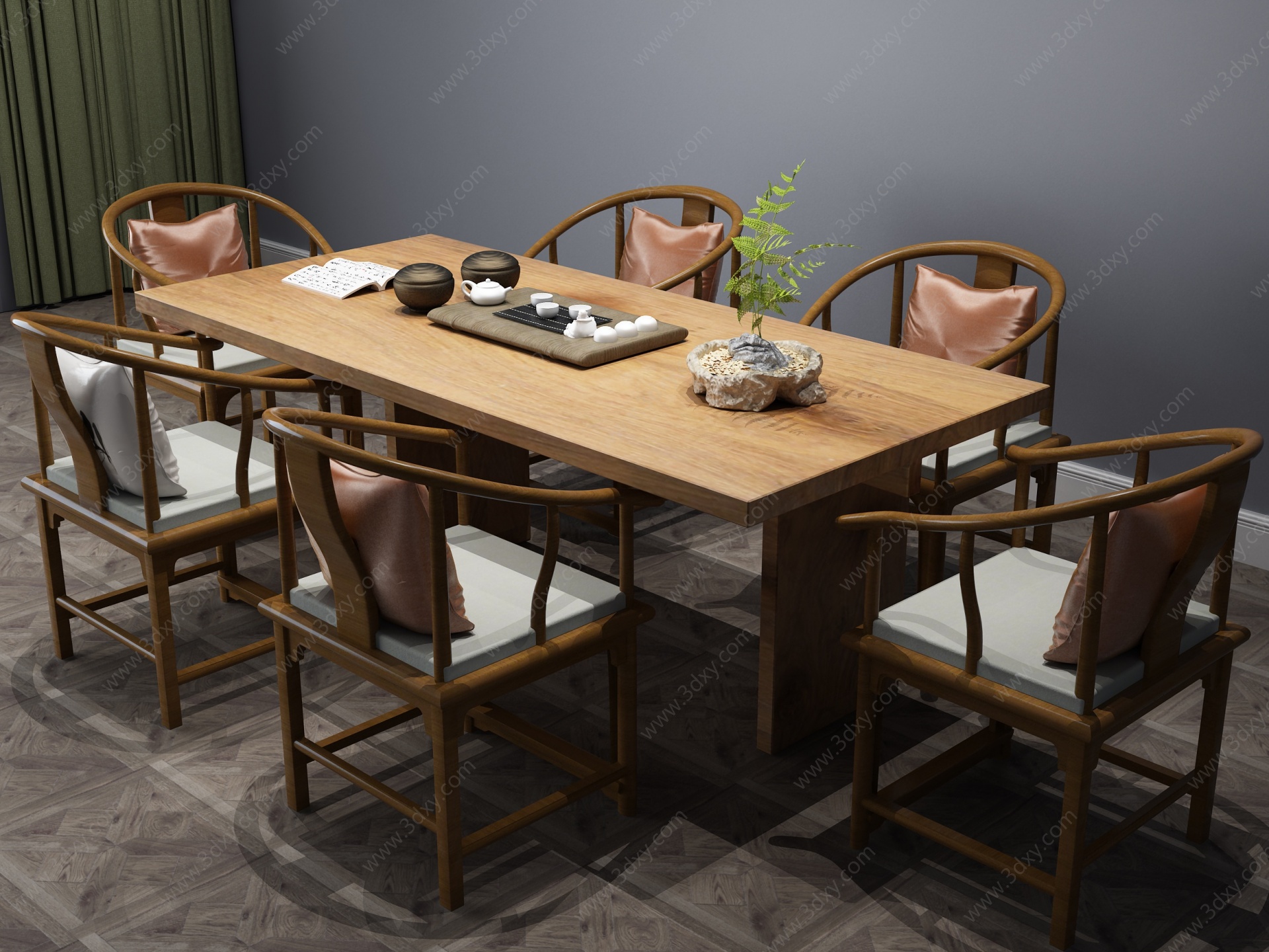 中式茶桌茶桌椅休闲桌3D模型
