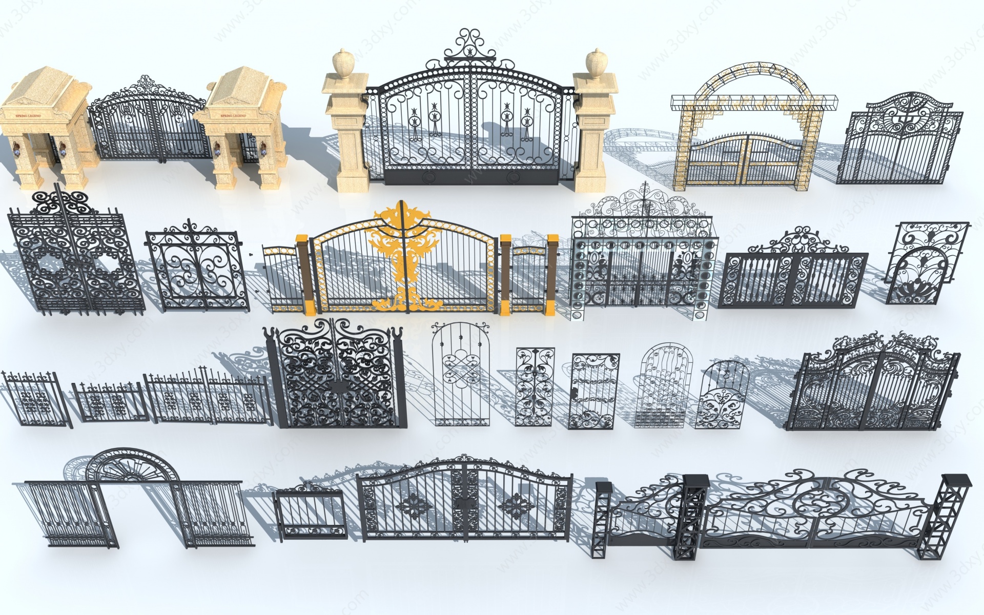 欧式铁艺大门围墙3D模型