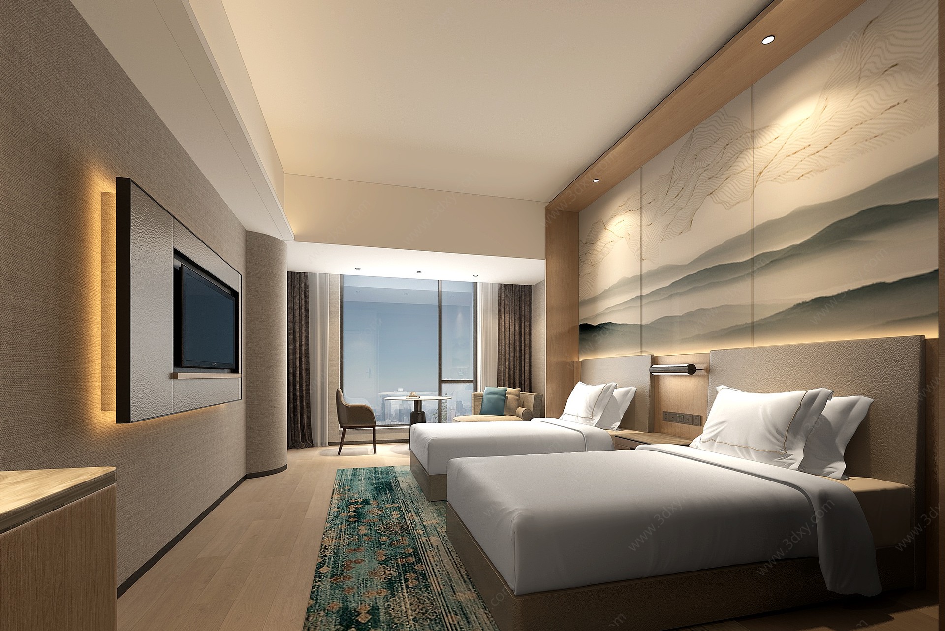 新中式酒店客房标间3D模型