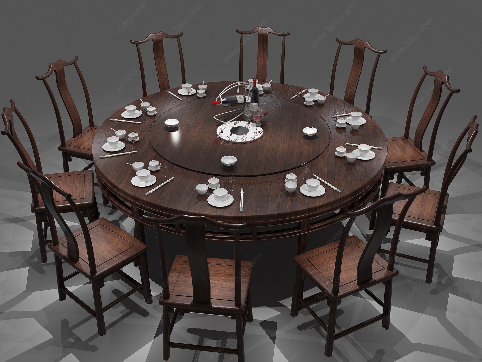 中式餐桌餐桌椅圆桌3D模型