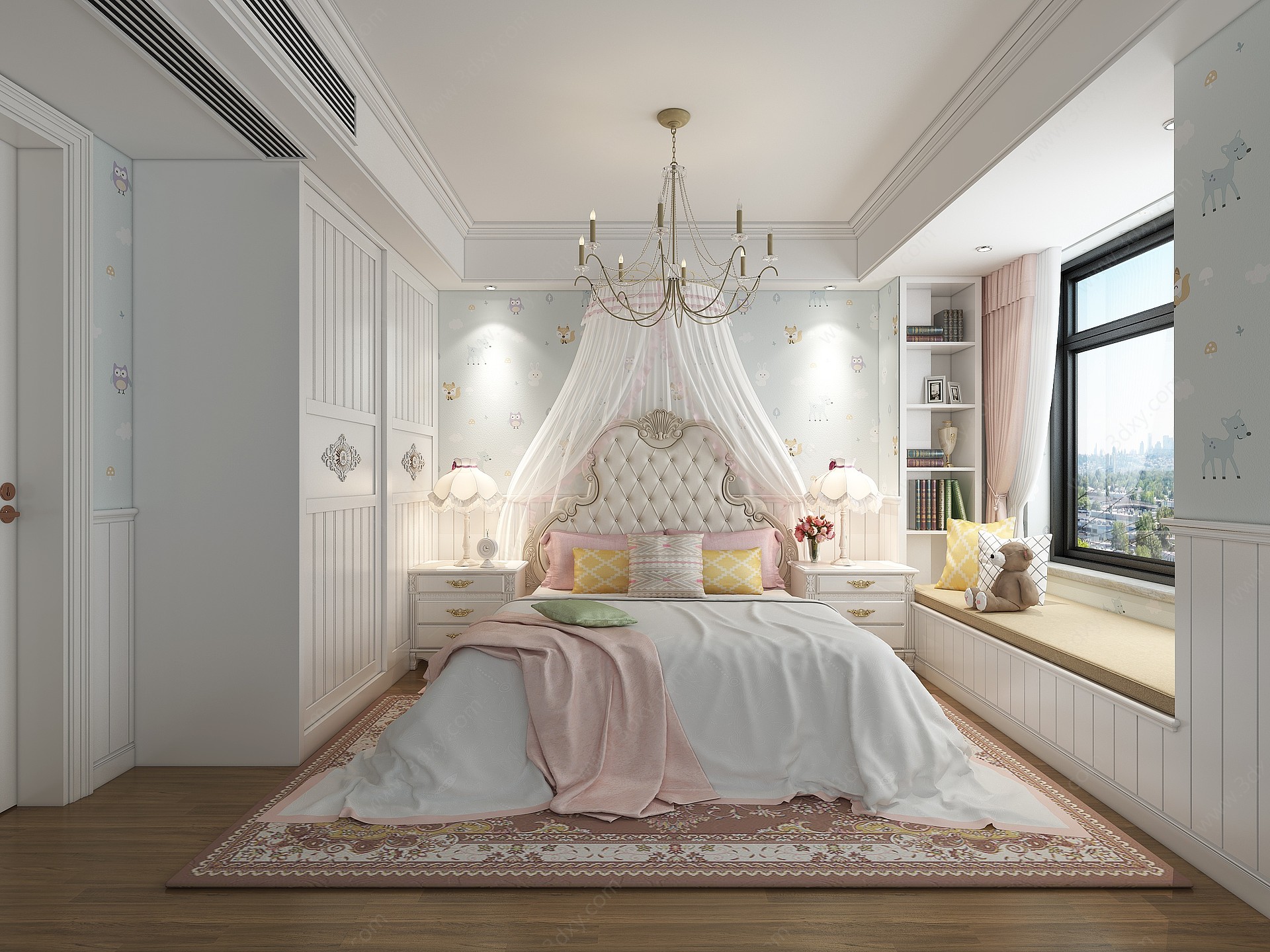 欧式古典女儿房床窗幔3D模型