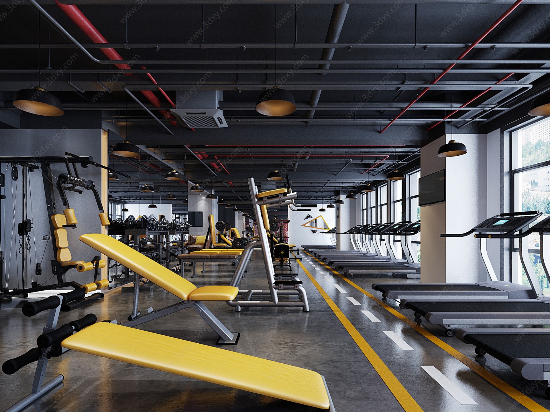 工业LOFT健身房3D模型