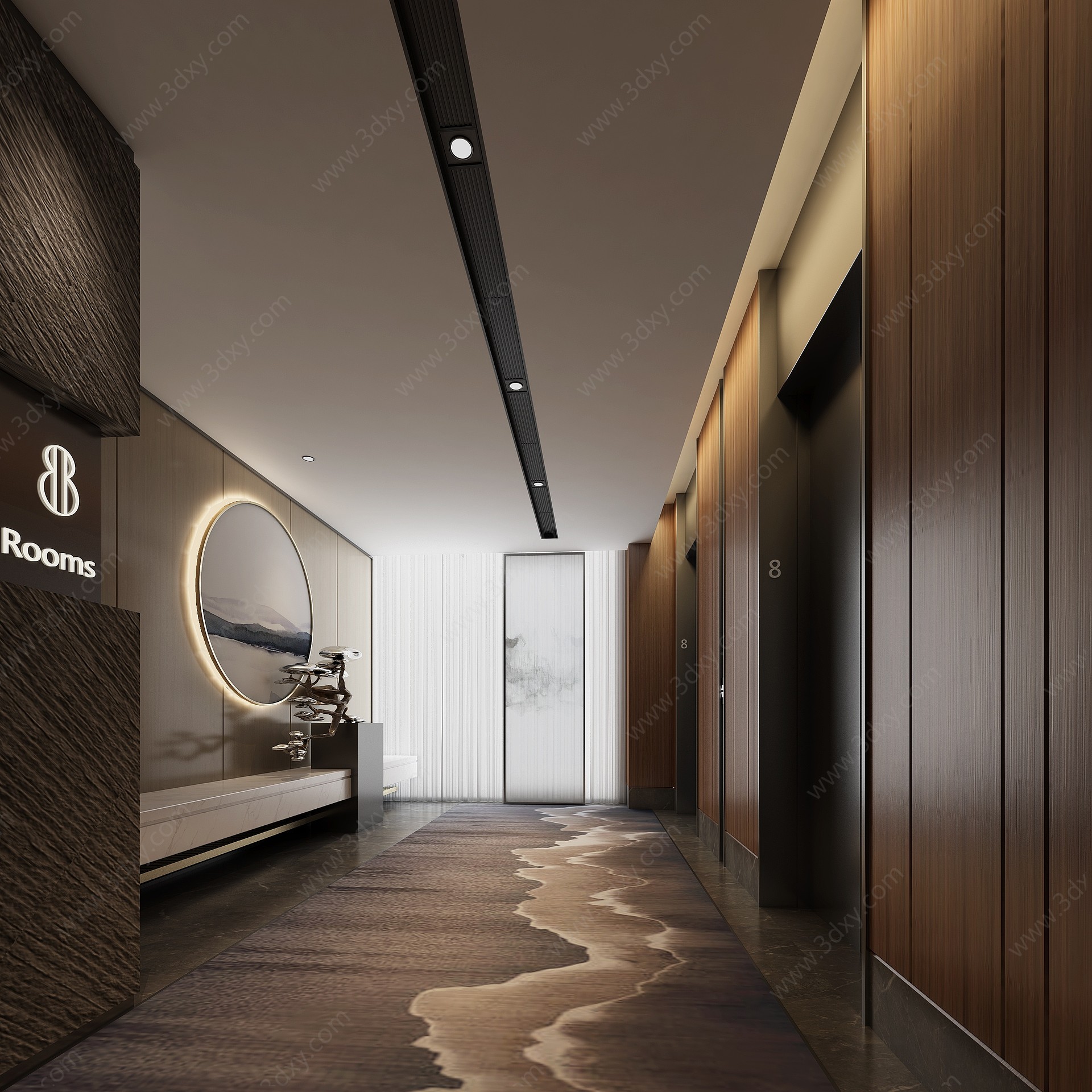 现代精品酒店电梯前室3D模型
