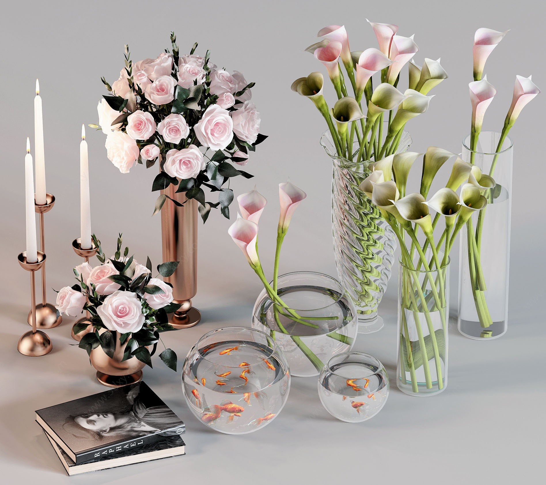 欧式花瓶插花3D模型