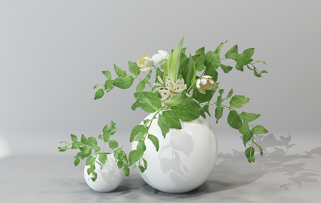 现代盆栽植物花瓶3D模型