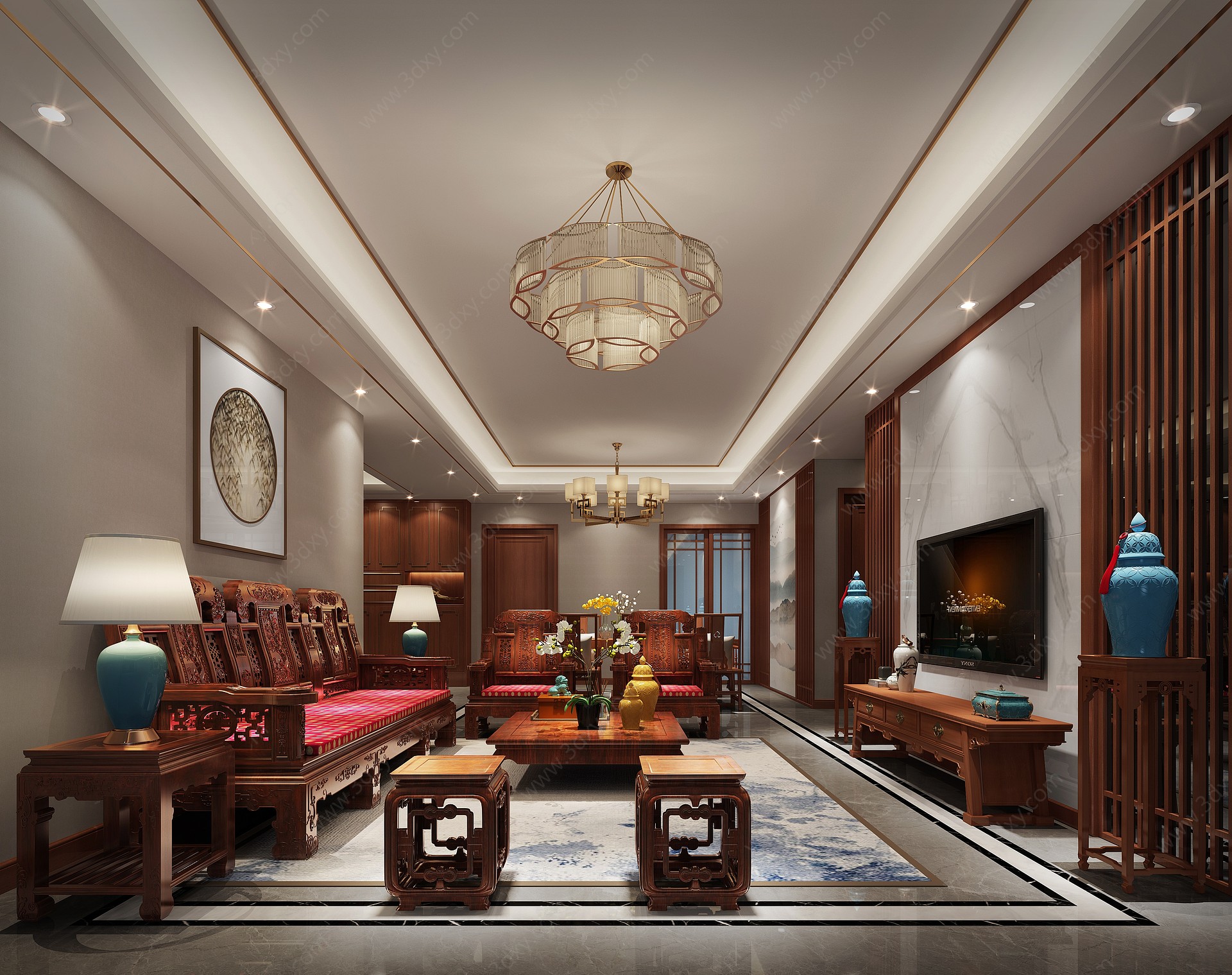 新中式客厅红木家具3D模型
