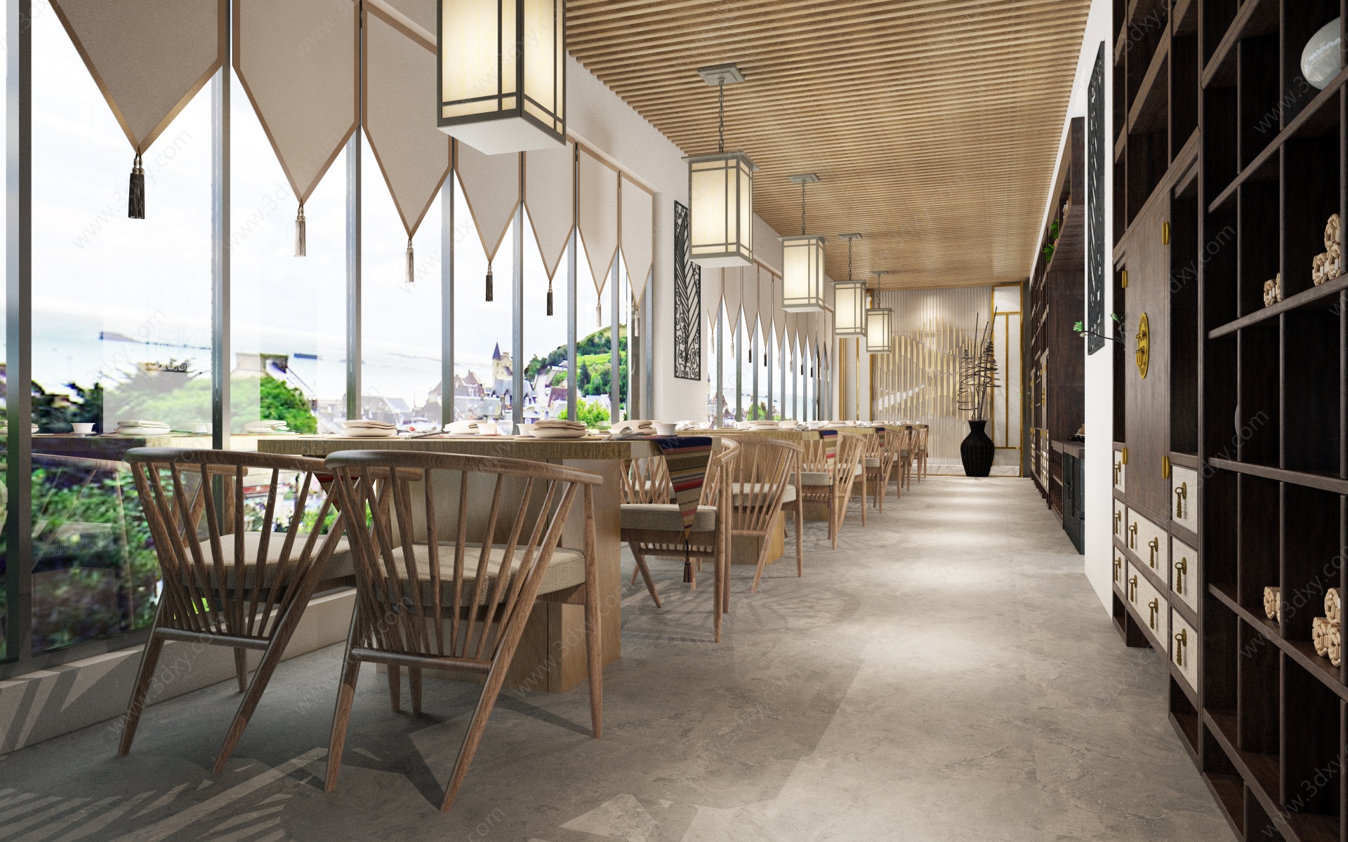 东南亚酒店大厅餐厅3D模型