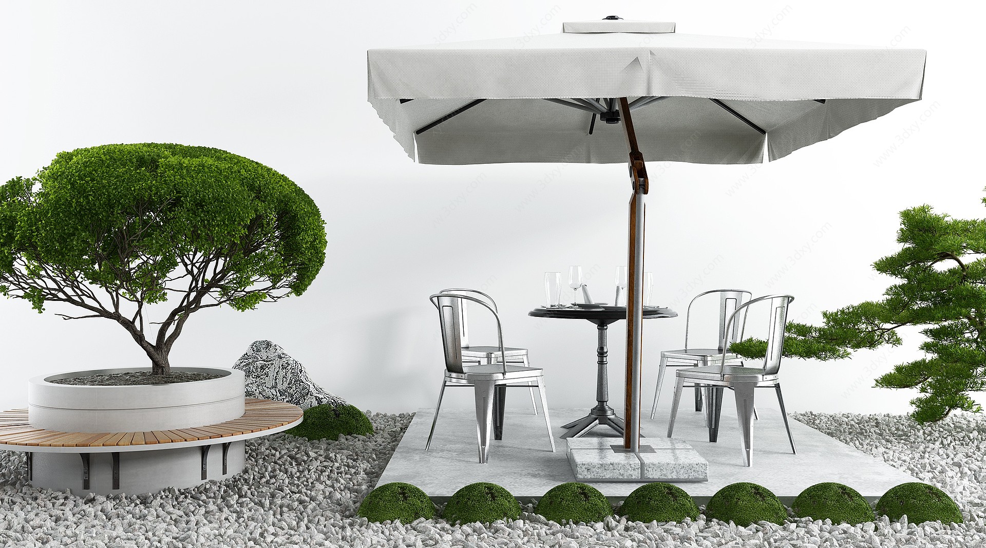 现代户外景观桌椅,遮阳伞3D模型
