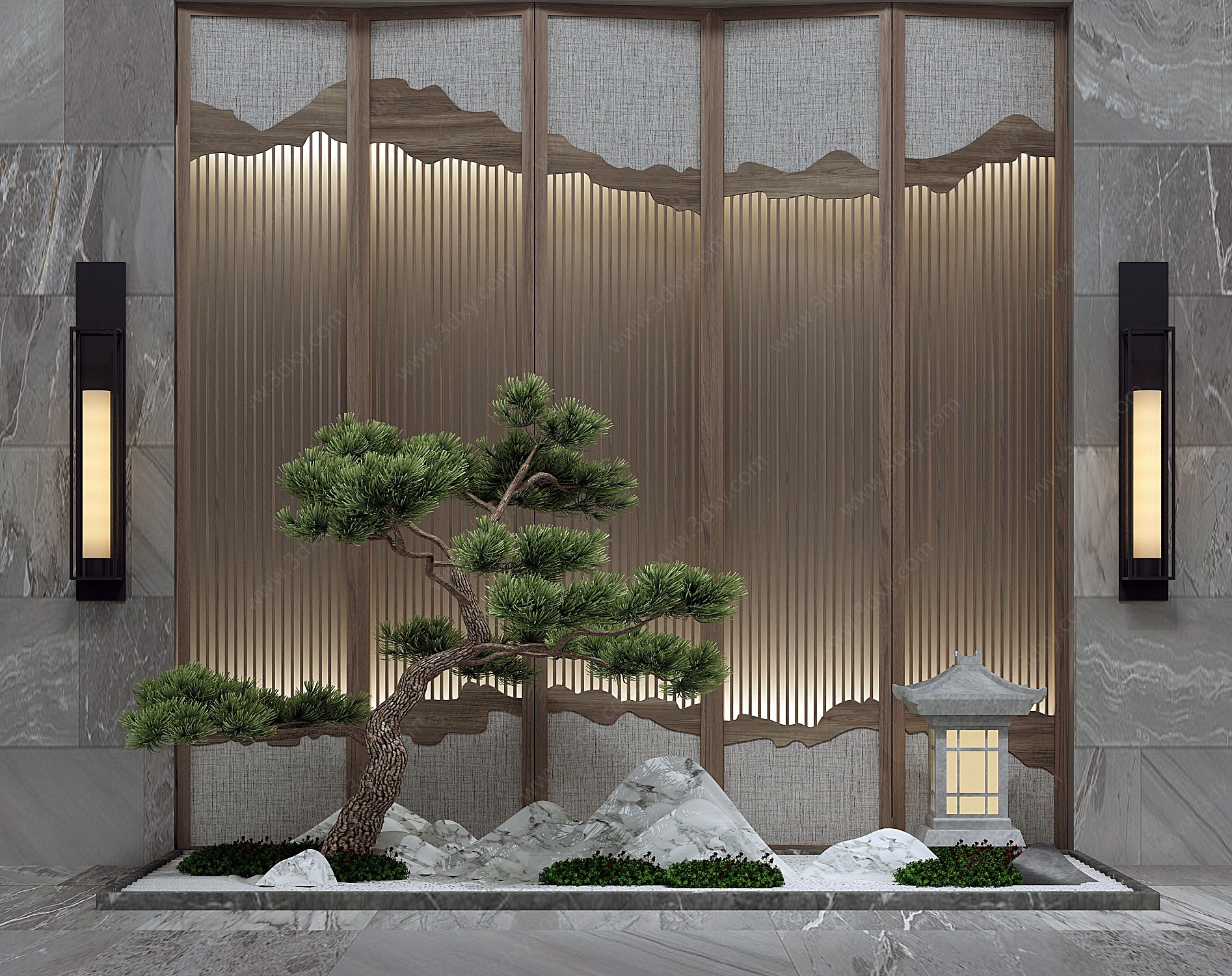 新中式园艺景观假山3D模型