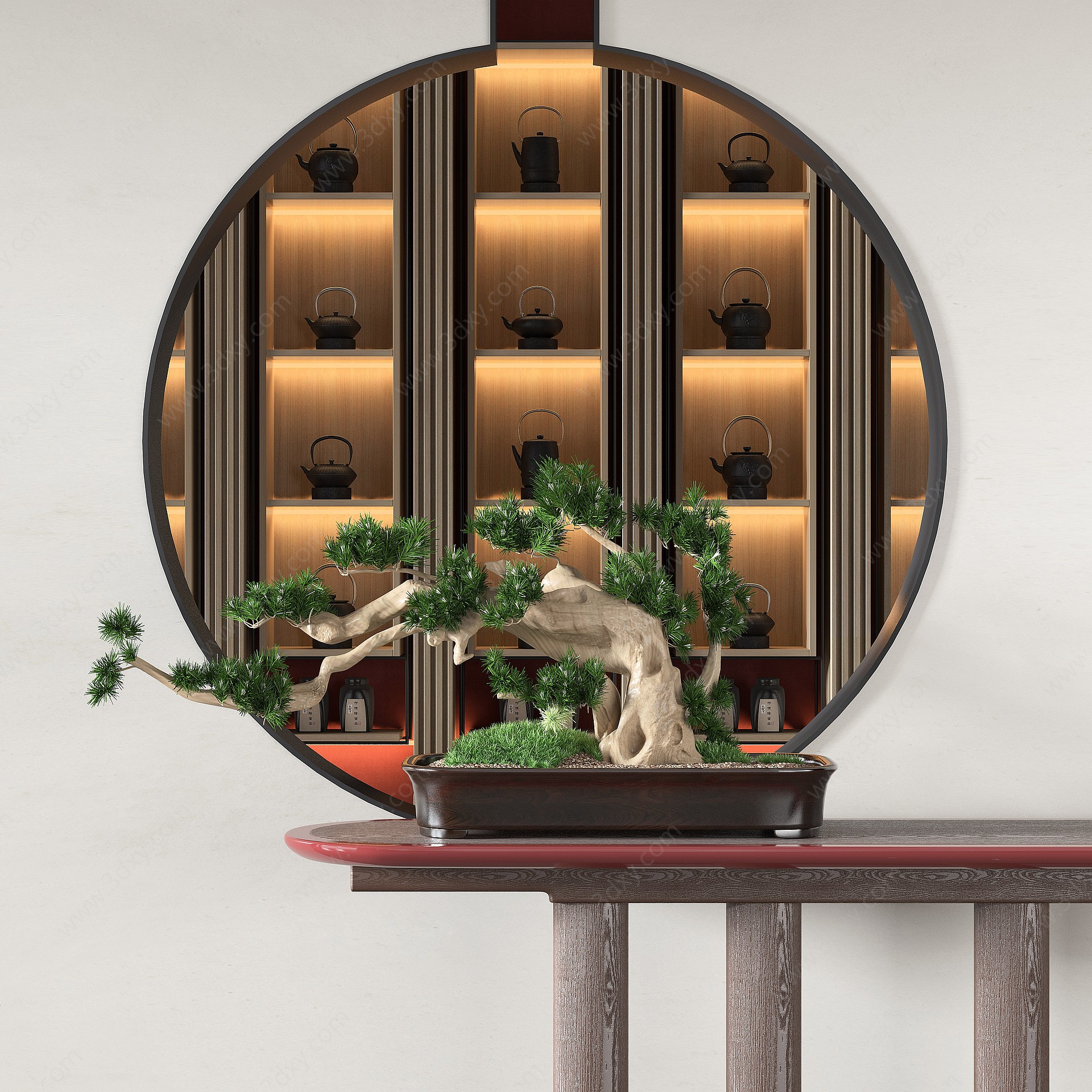 中式盆栽植物组合3D模型