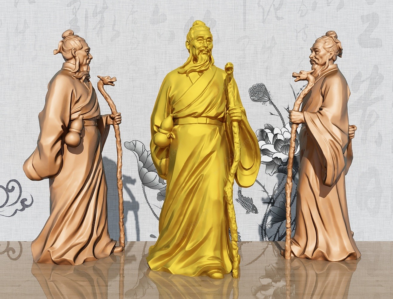 新中式雕塑摆件3D模型