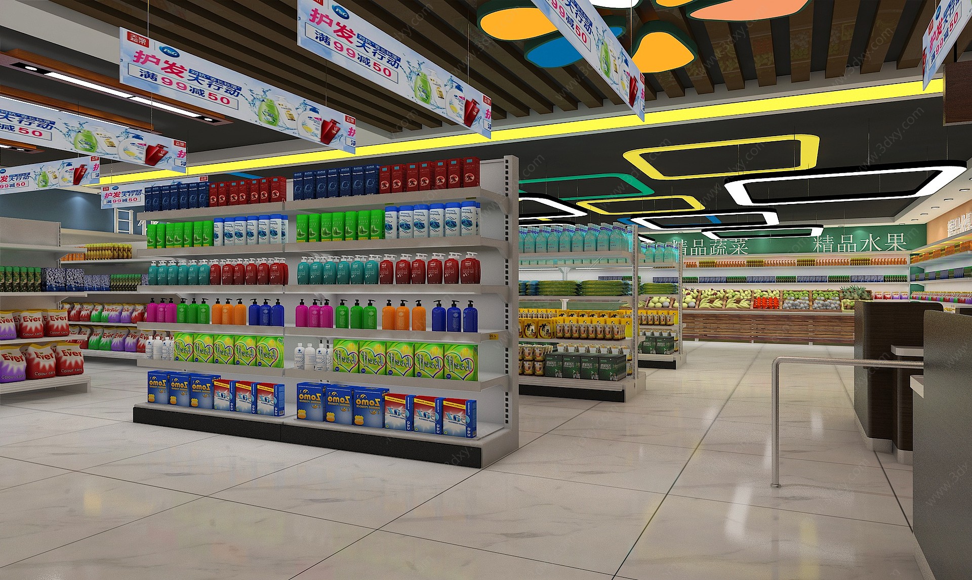 现代超市内部超市货架3D模型