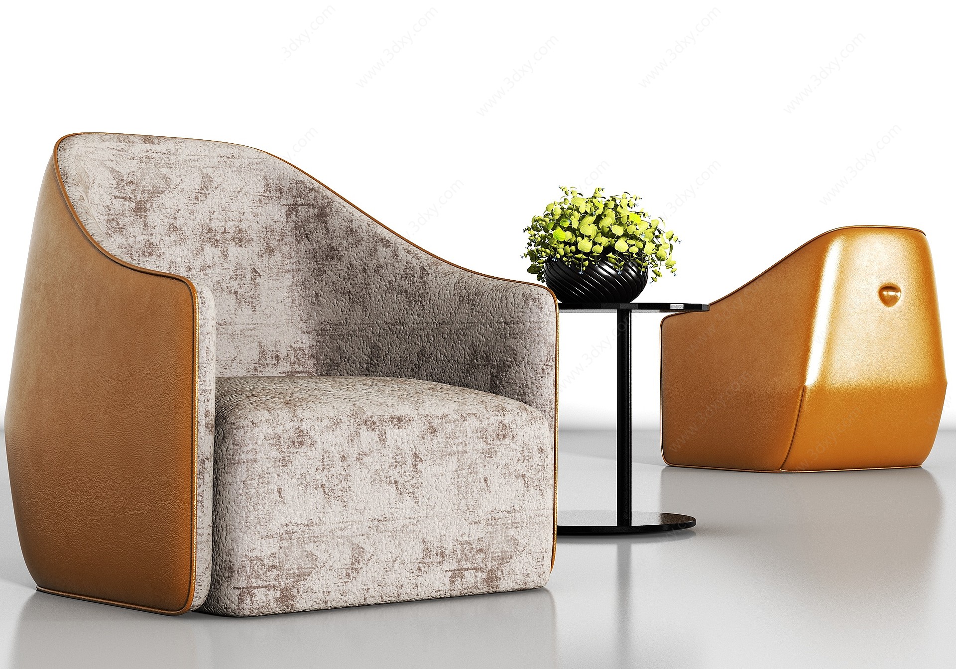 现代皮革绒布单人沙发3D模型