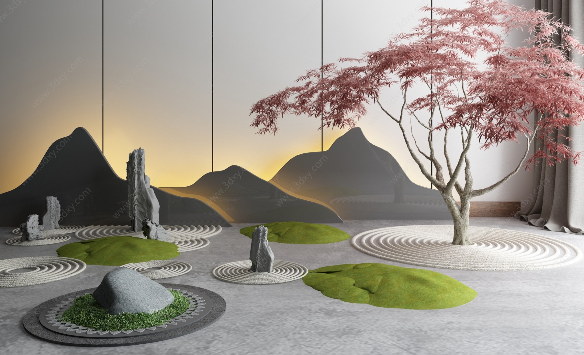 中式庭院假山景观小品3D模型