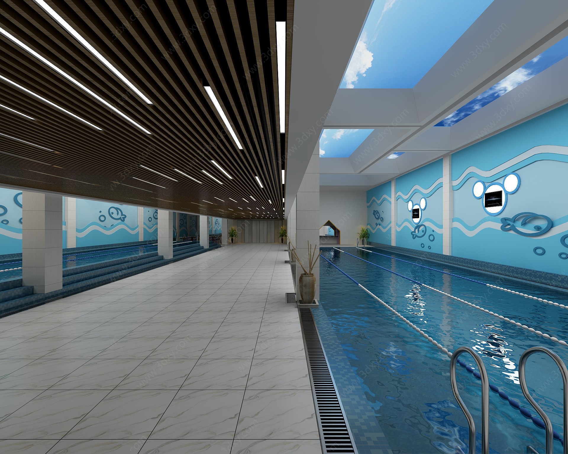 现代游泳馆泳池吊顶3D模型