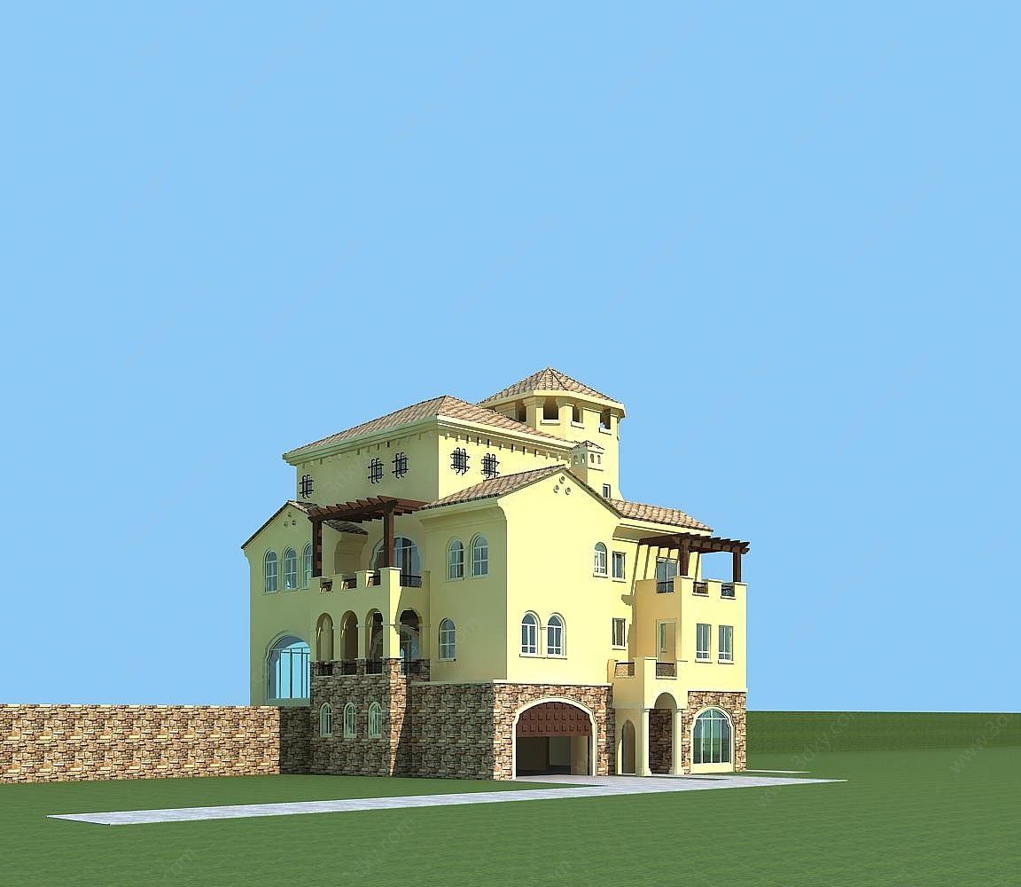 地中海风格别墅3D模型