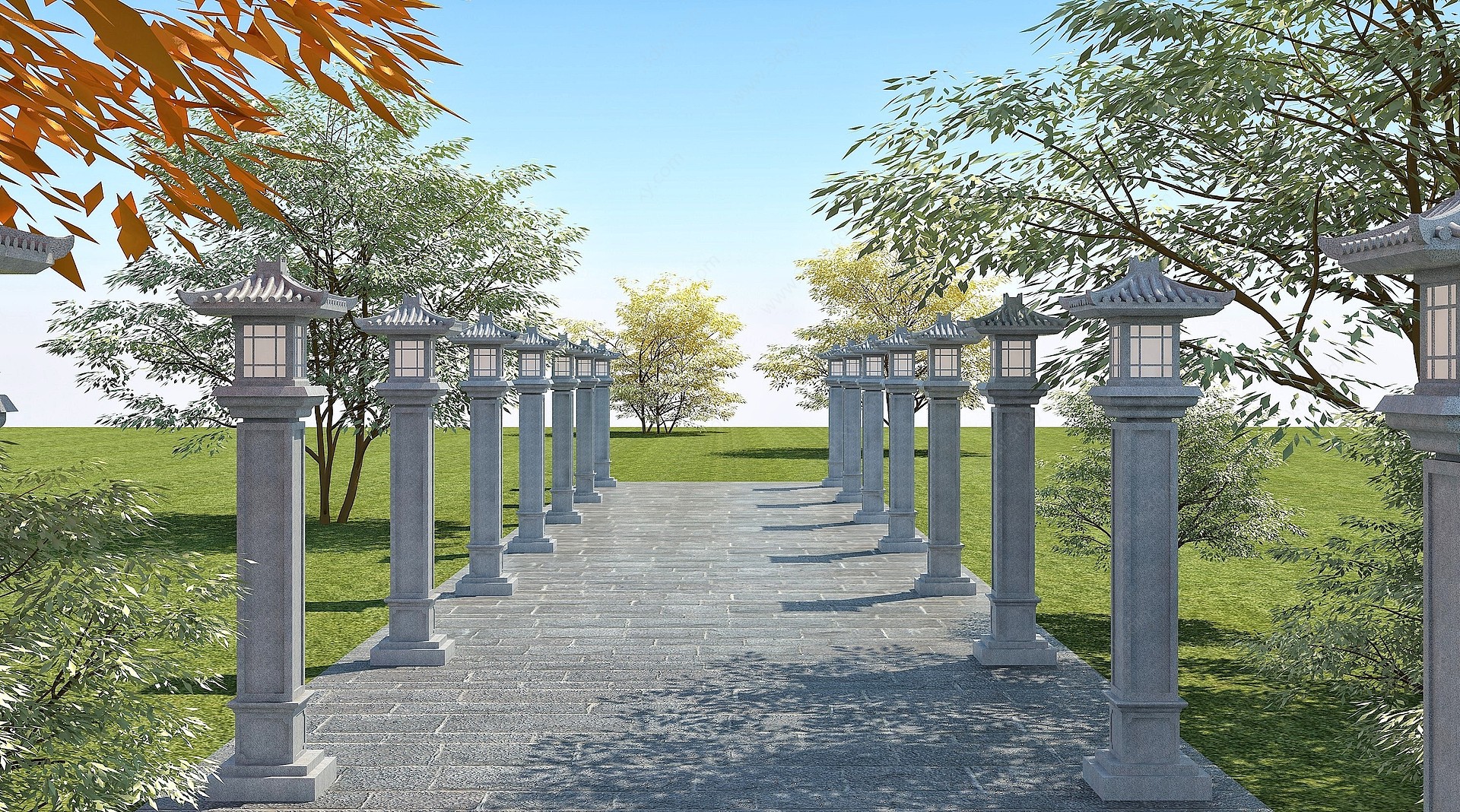 中式园林景观小品草坪灯3D模型
