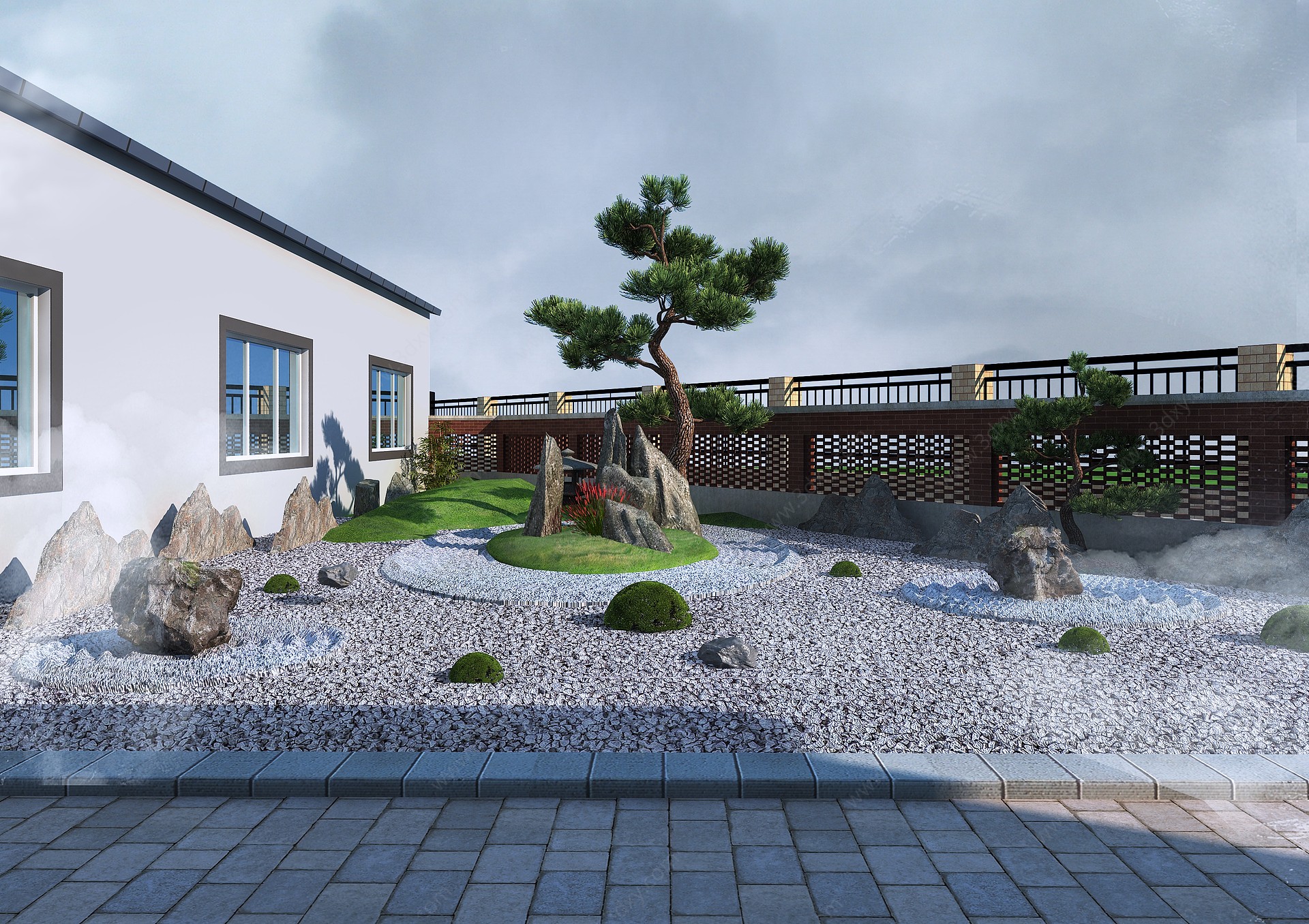 新中式别墅园林景观3D模型