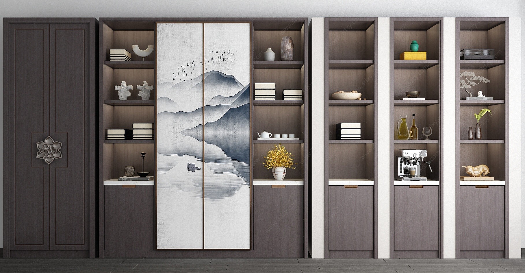 新中式书柜置物柜3D模型