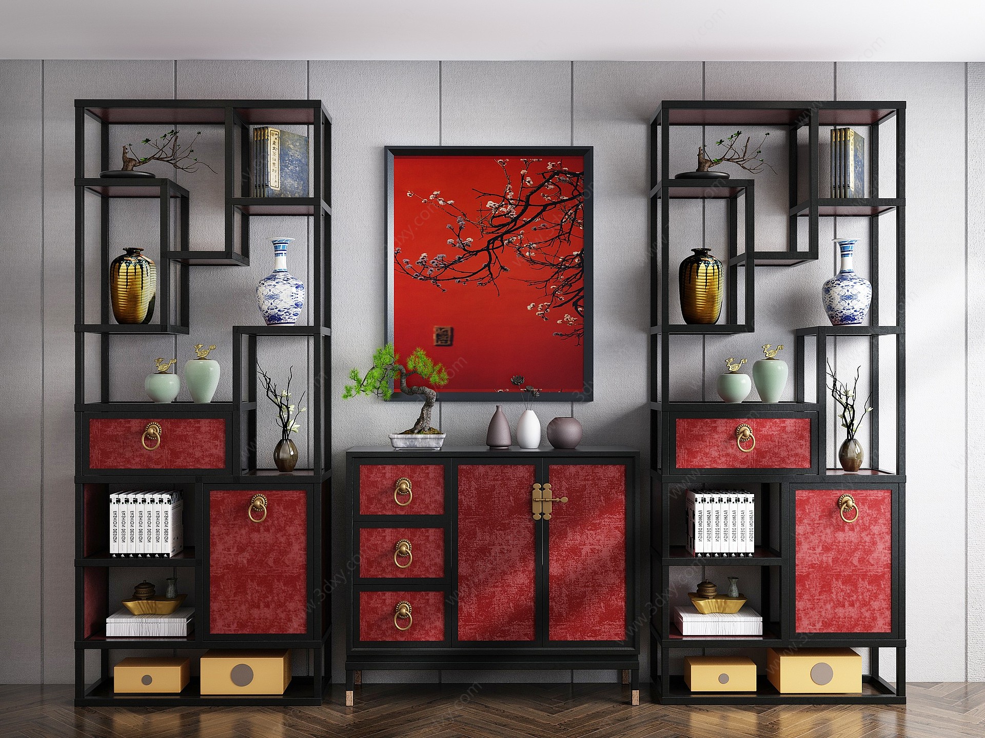新中式装饰柜书柜3D模型