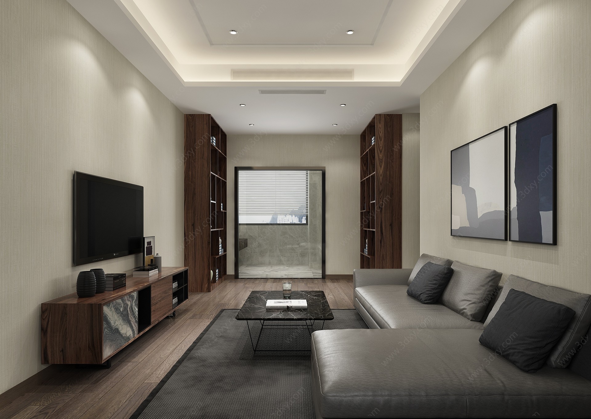 新中式休息室沙发电视柜3D模型