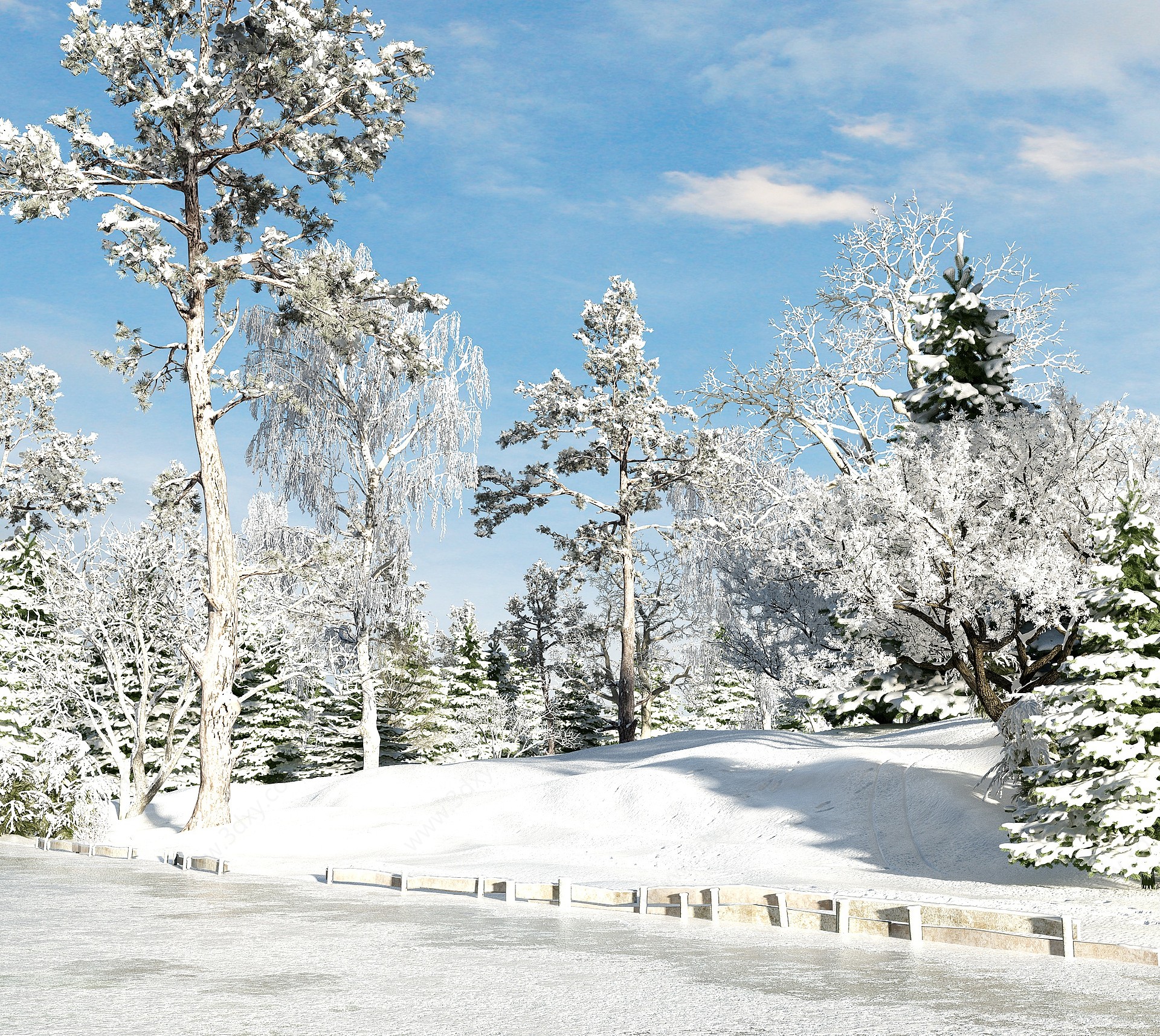 现代树林雪景树3D模型