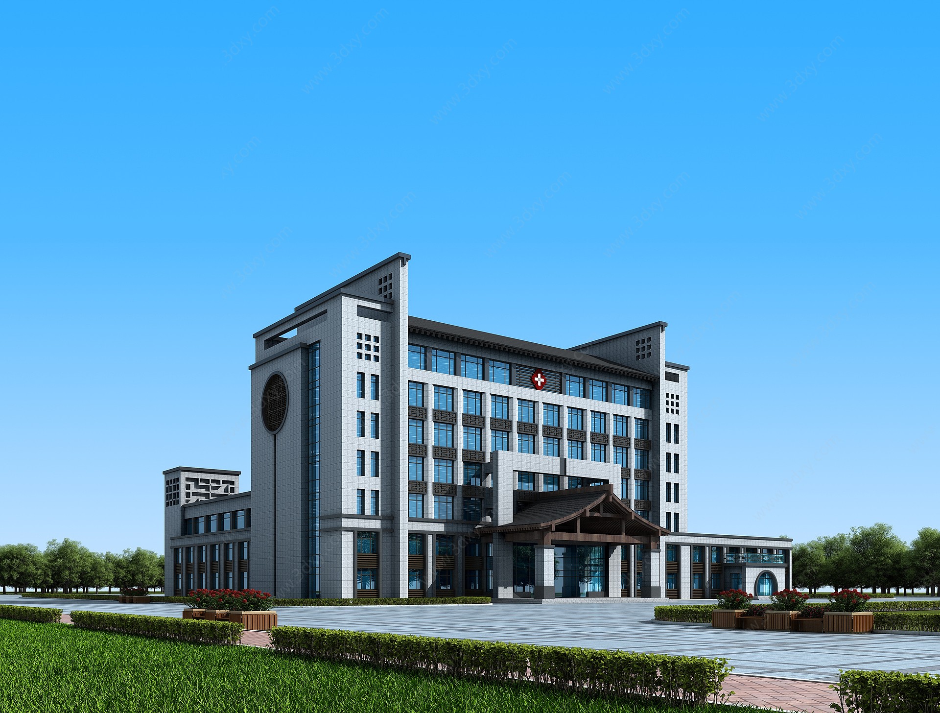 新中式医院办公楼建筑3D模型