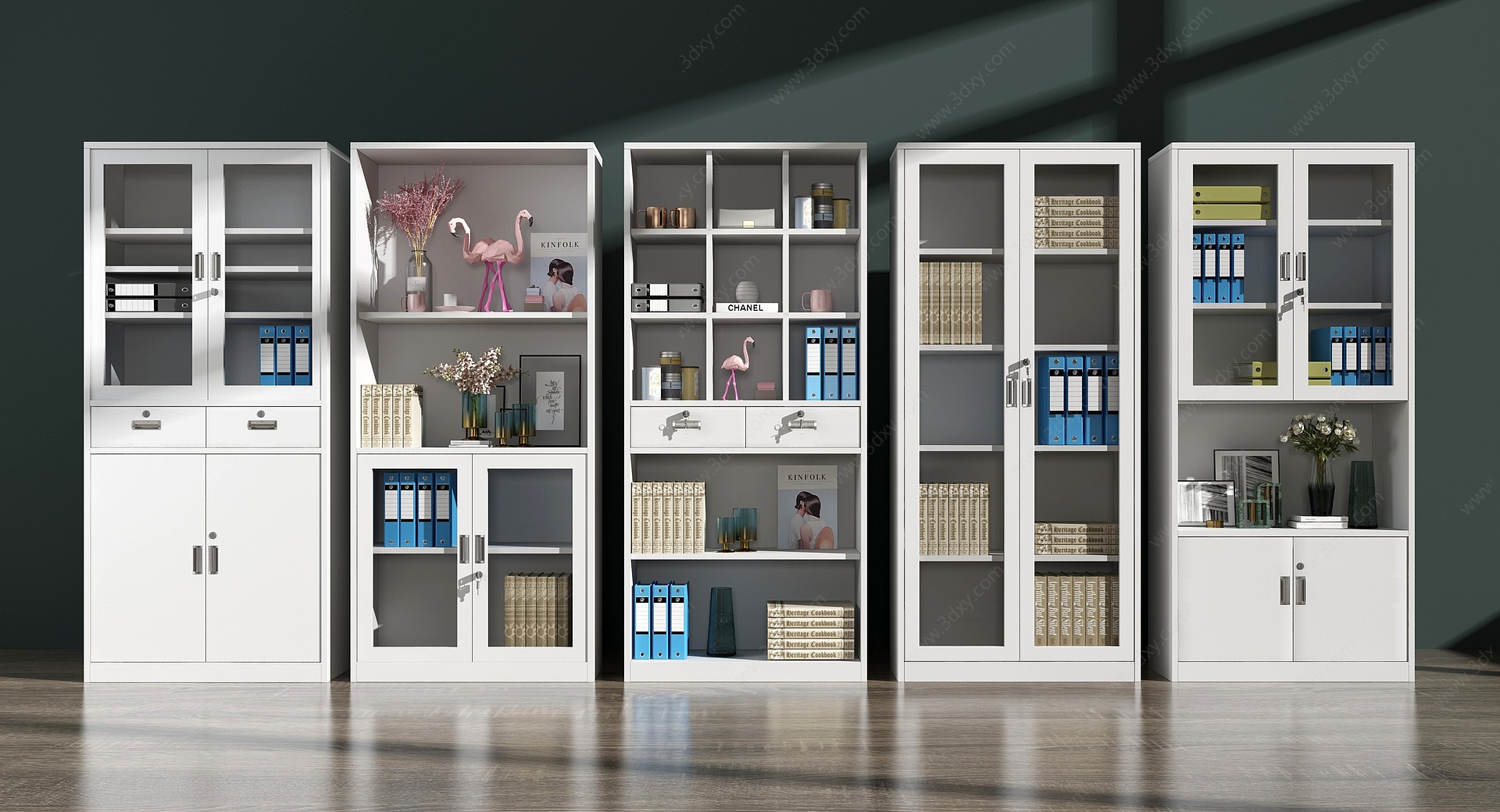 现代书柜文件柜组合3D模型