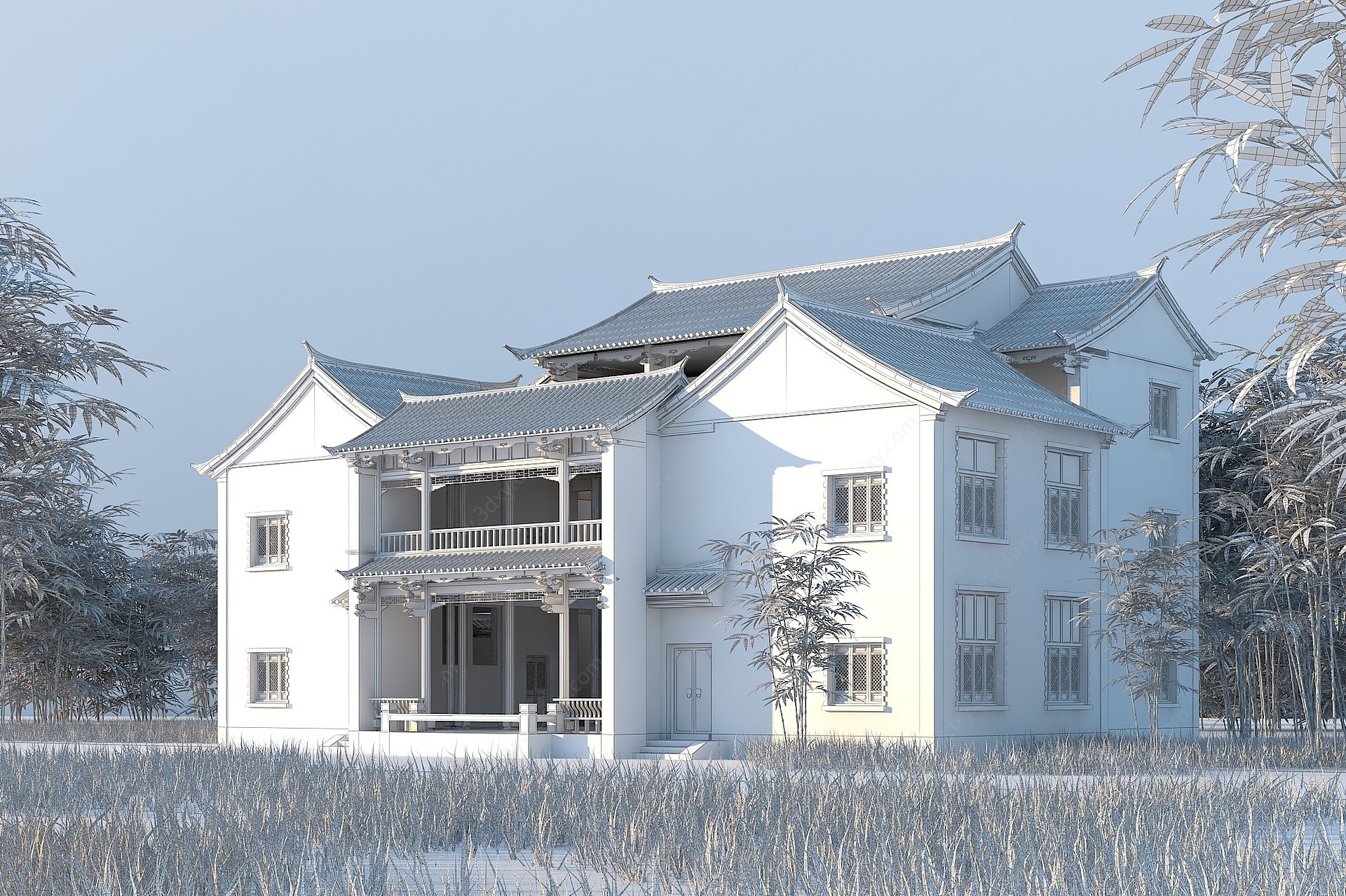 中式别墅四合院3D模型