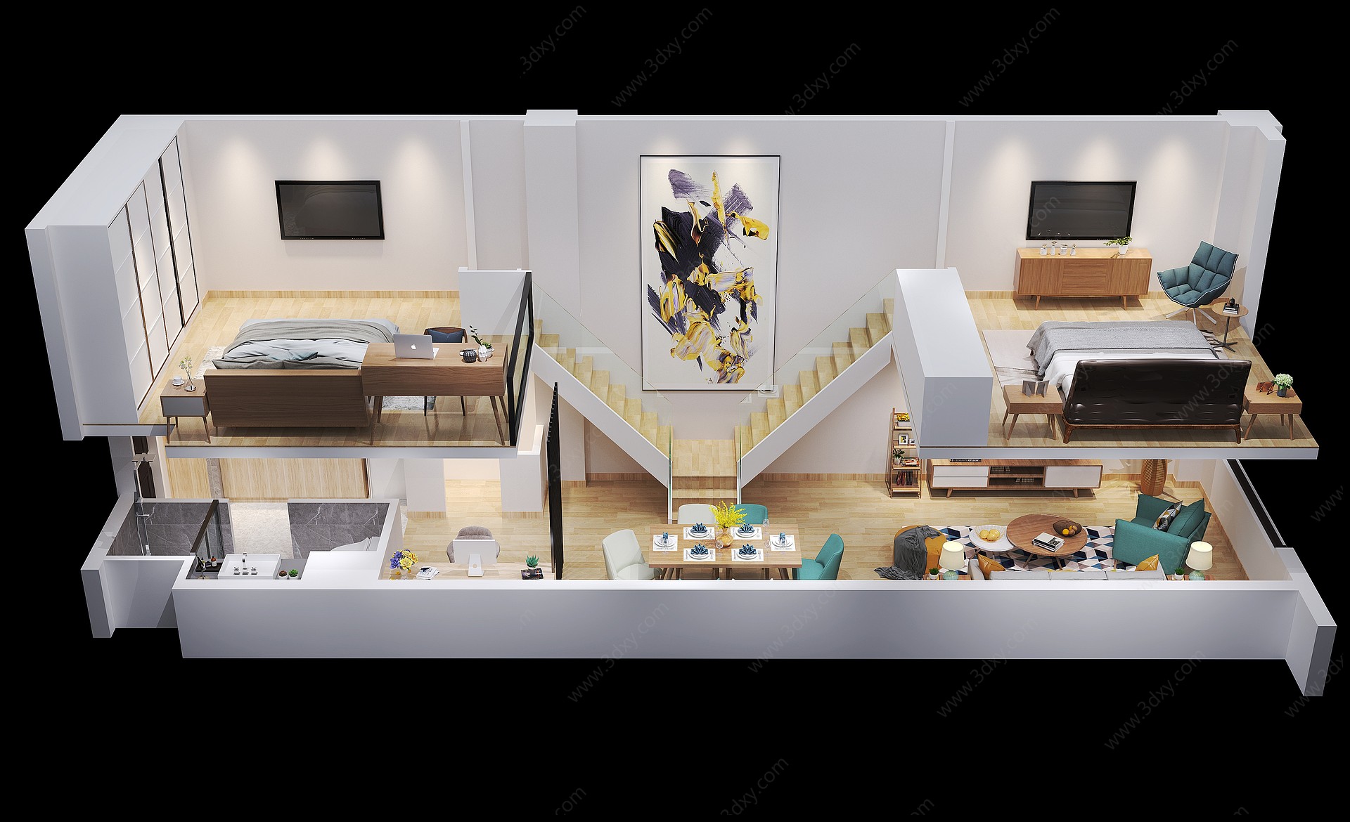 现代公寓客厅3D模型