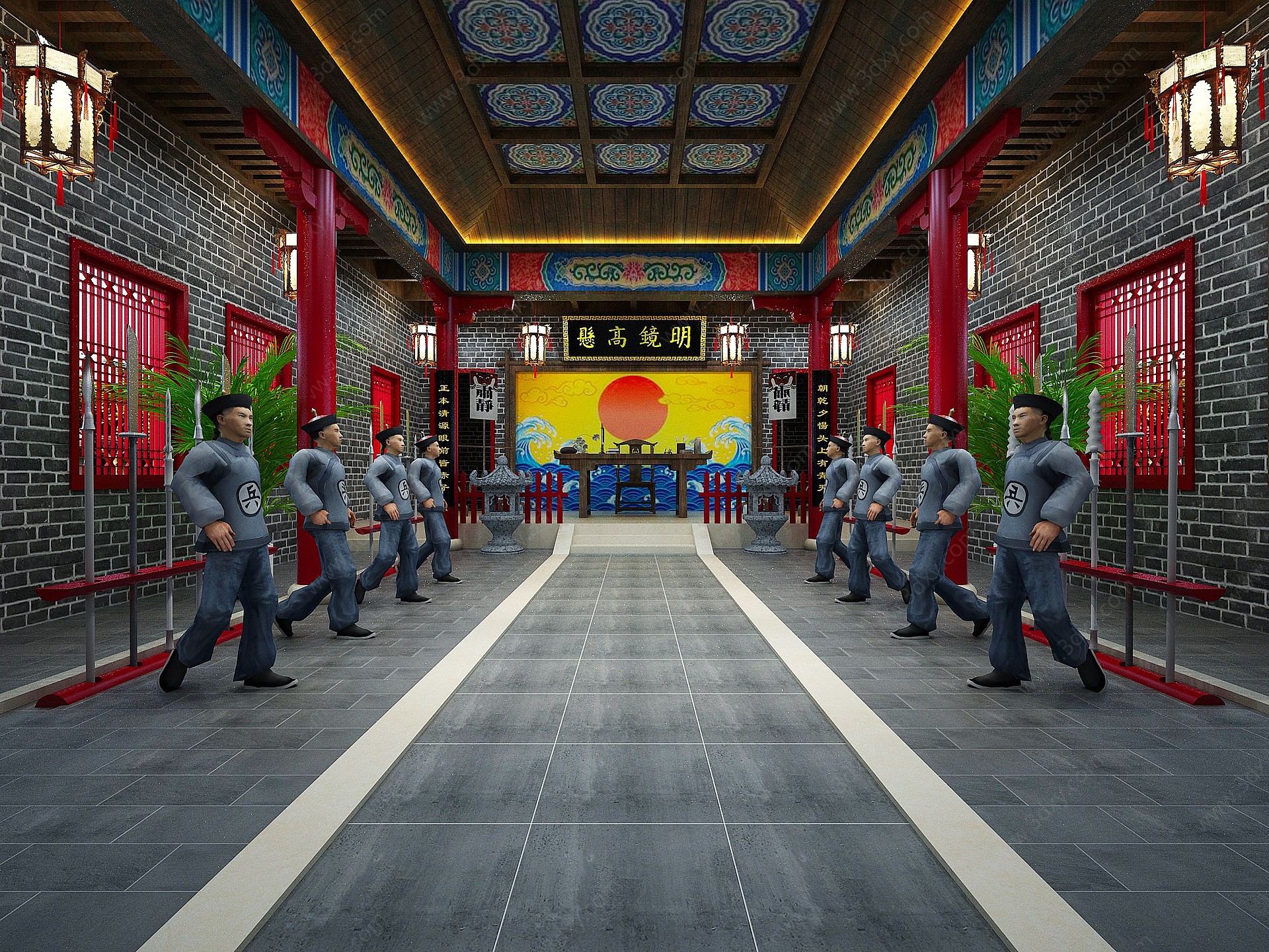 中式古代县衙公堂3D模型