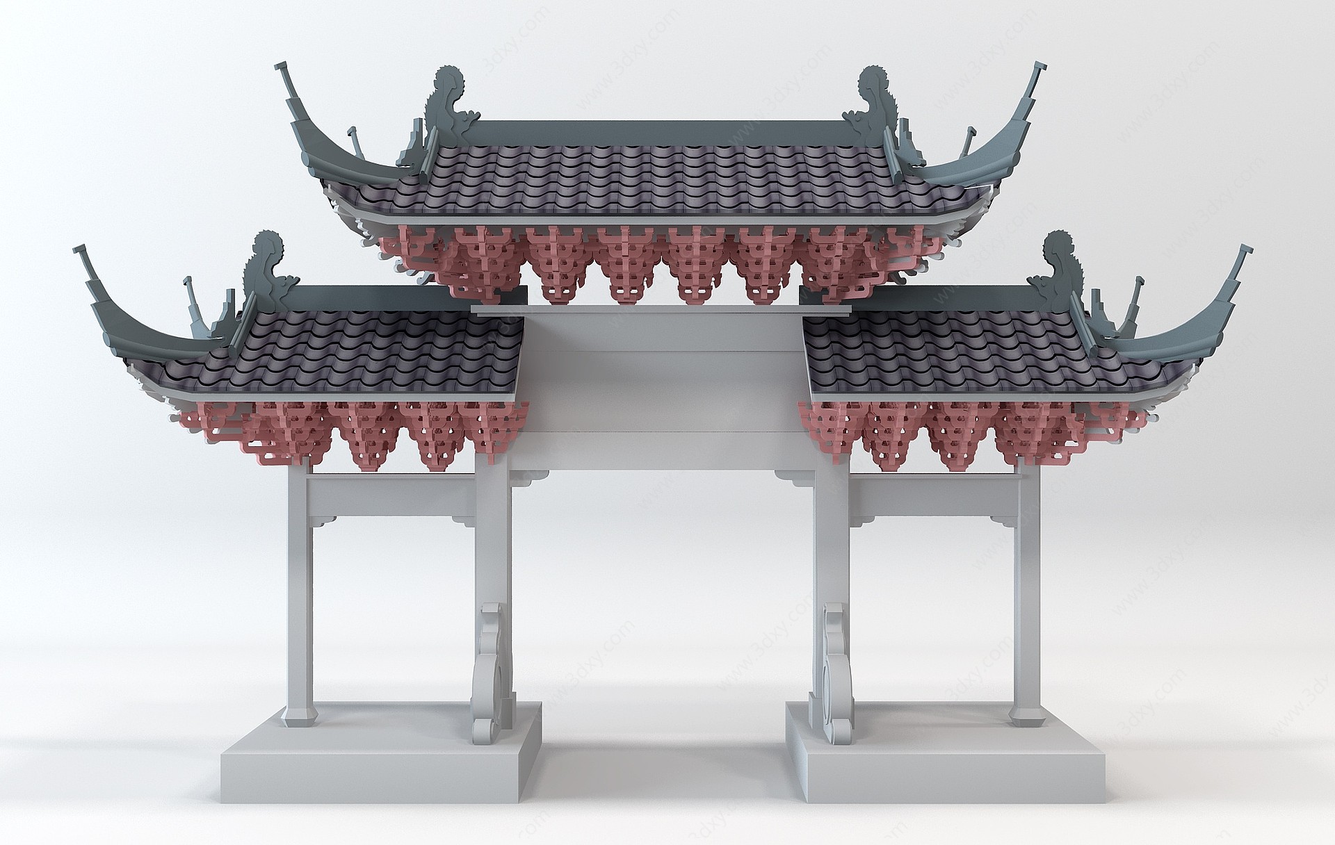 中式古建筑牌坊牌楼屋檐3D模型