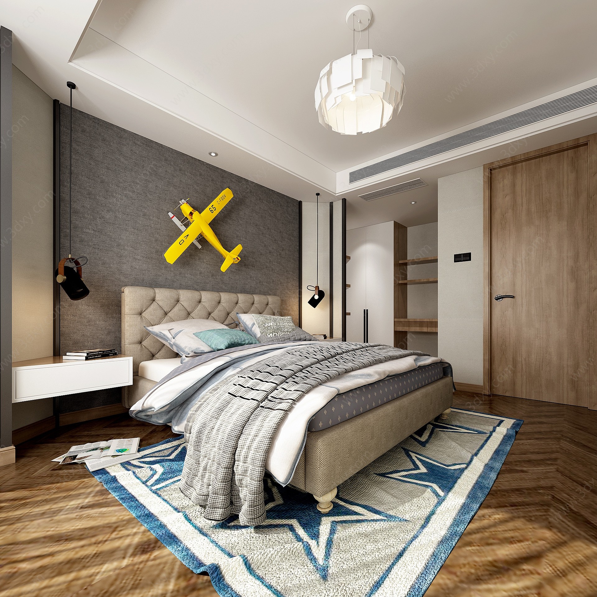 现代北欧卧室3D模型