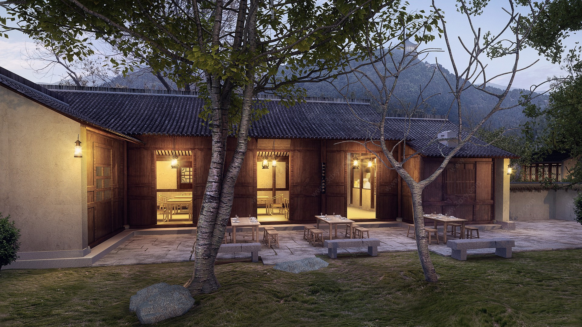 新中式民宿庭院3D模型