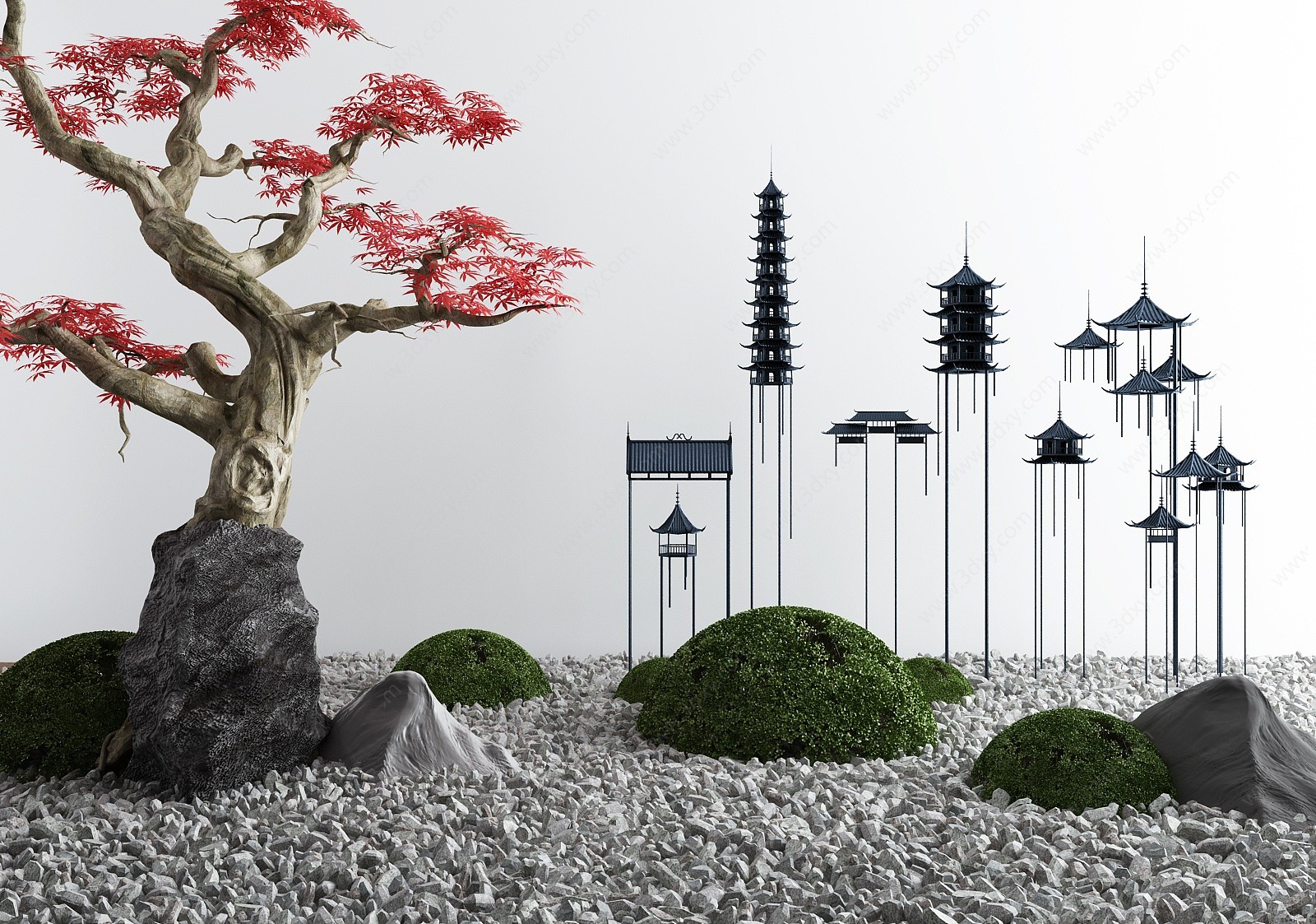 新中式庭院景观小品3D模型