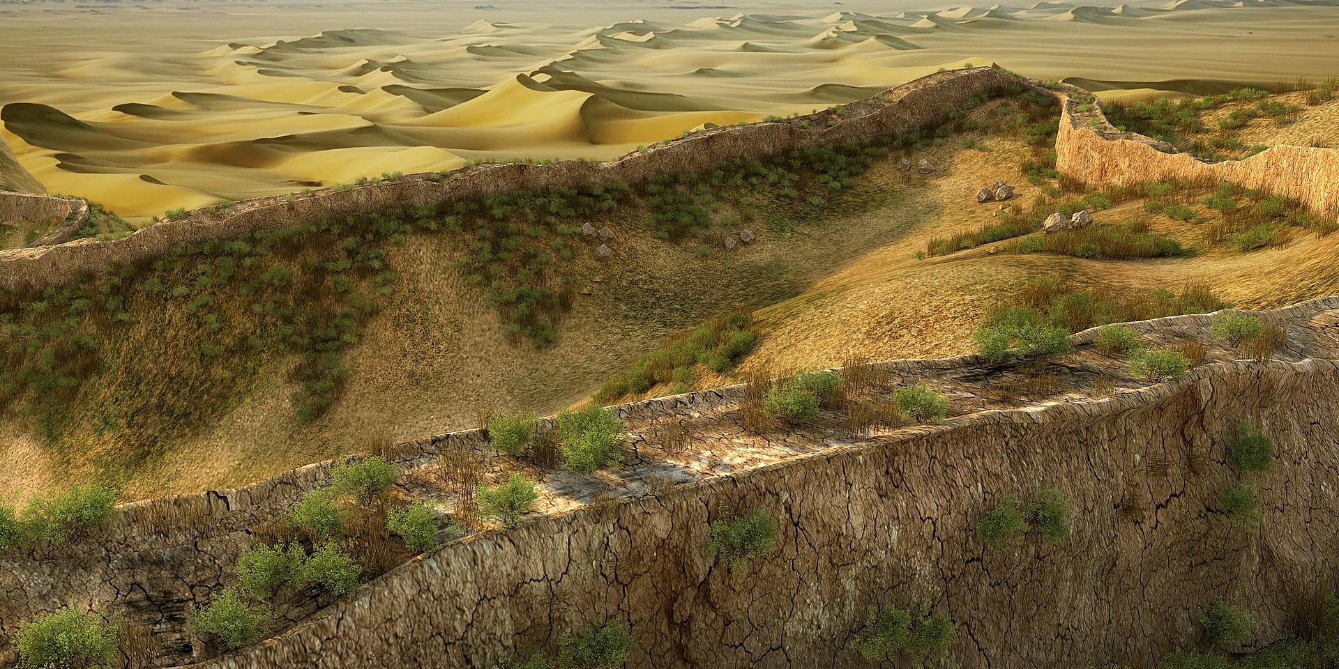 现代沙漠土墙景观土城墙3D模型