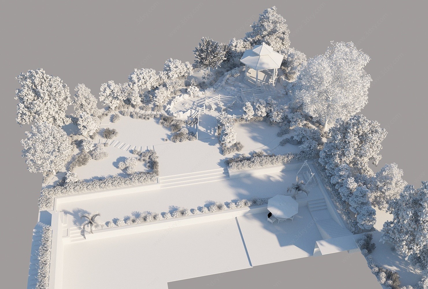 新中式花园庭院景观3D模型