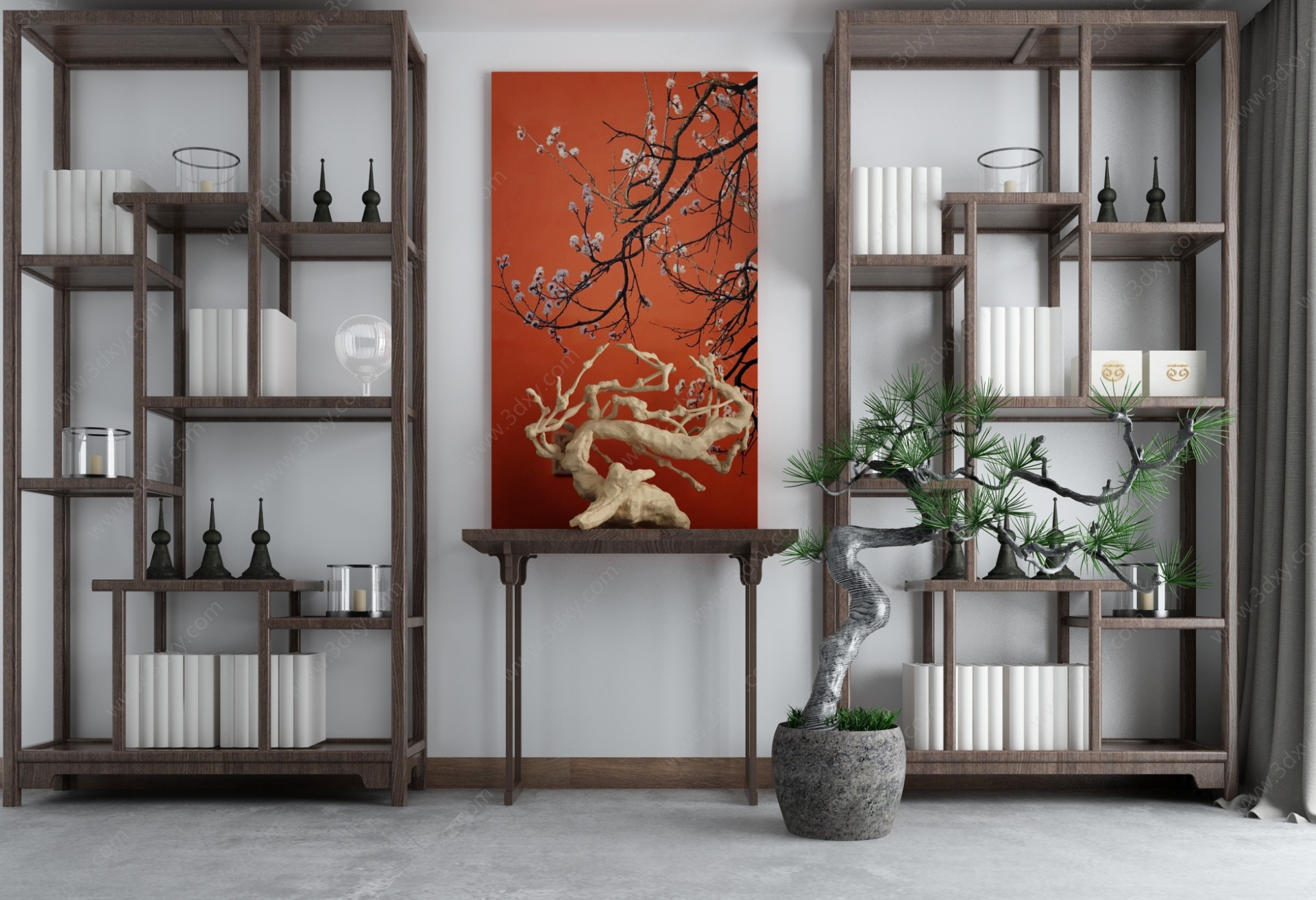 新中式博古架装饰柜3D模型