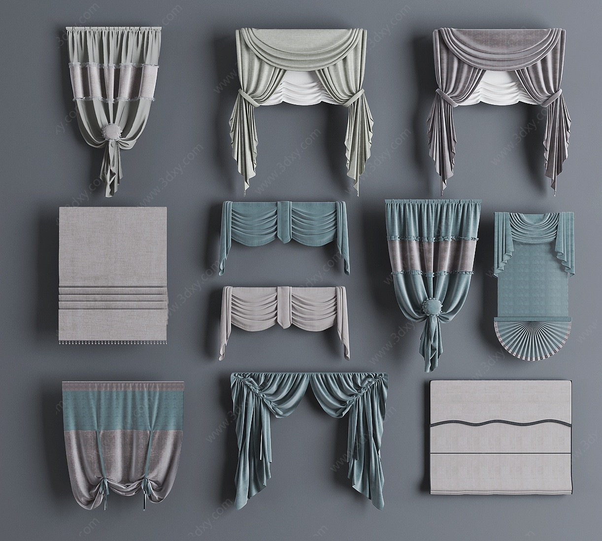 现代布艺窗帘挂帘3D模型