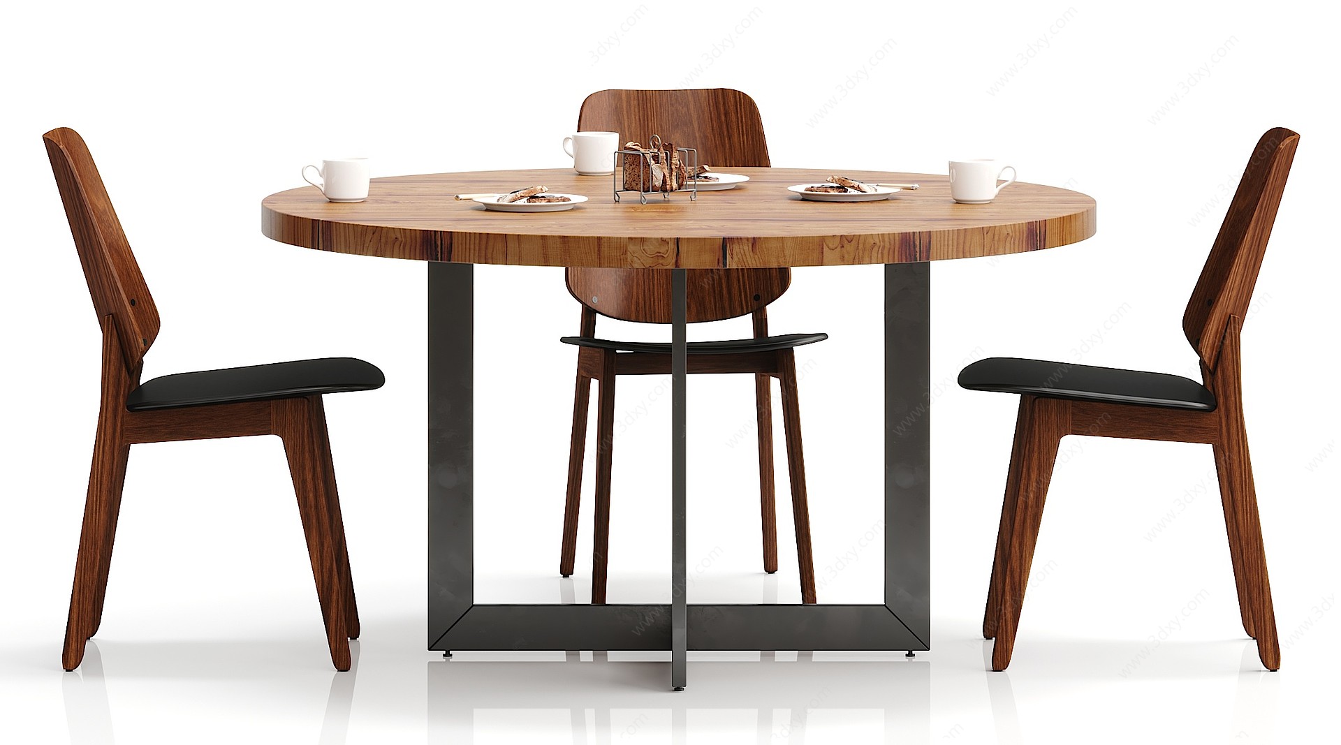 工业风实木餐桌椅子3D模型