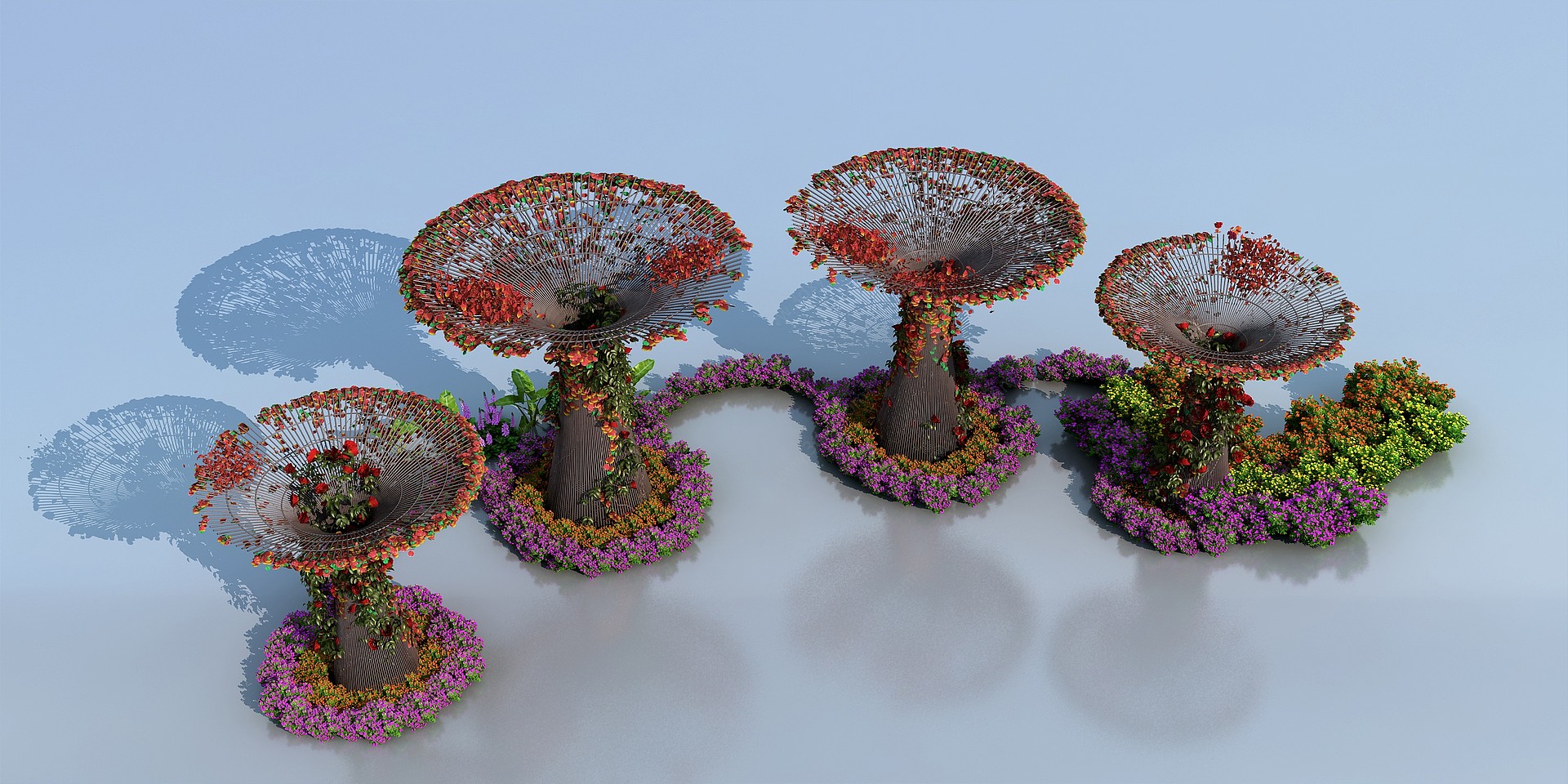 现代花架廊架爬藤藤蔓植物3D模型