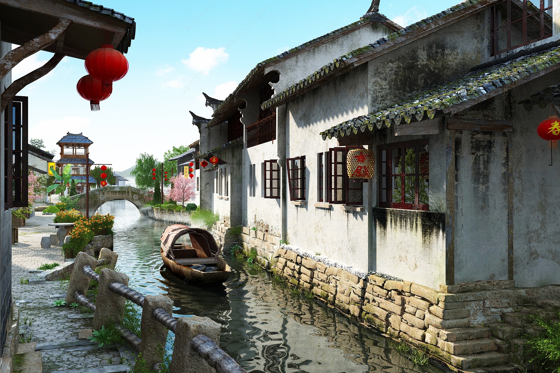新中式古镇古建场景3D模型