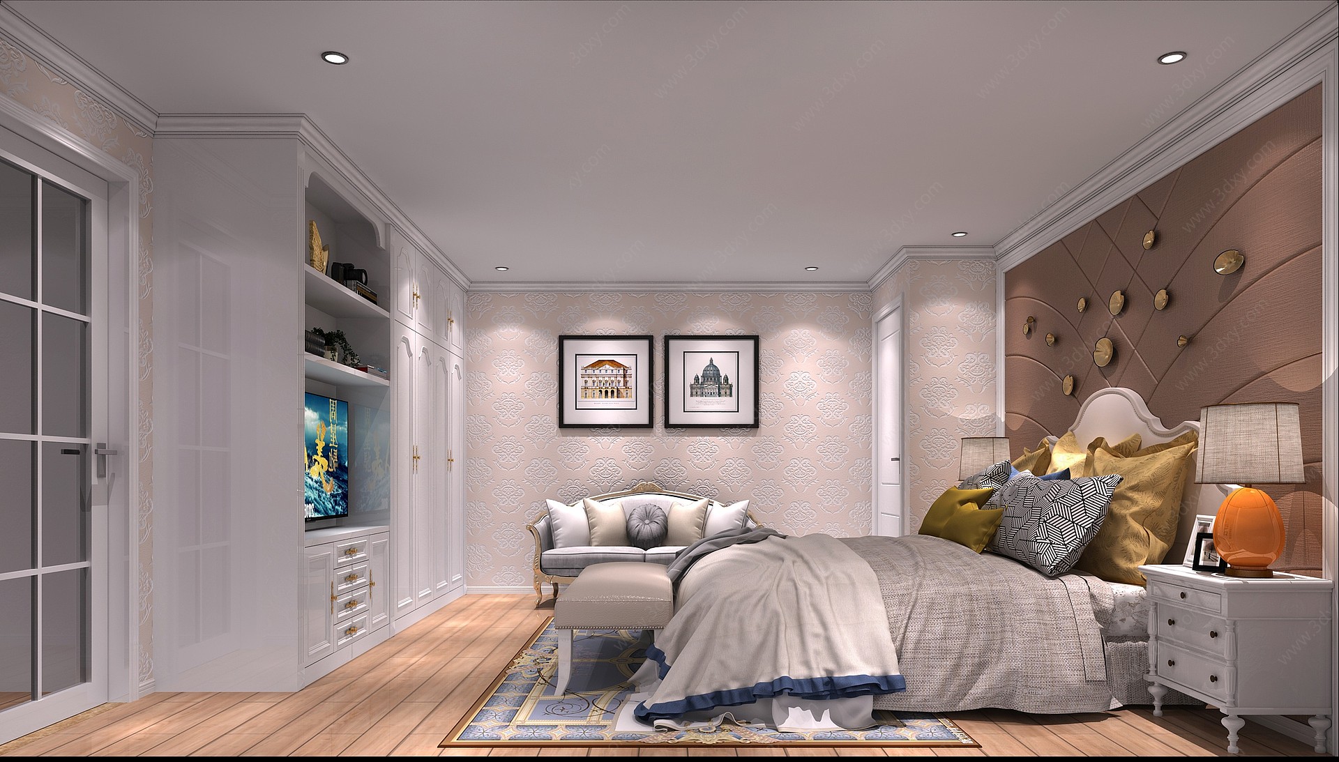 简欧欧式卧室沙发3D模型