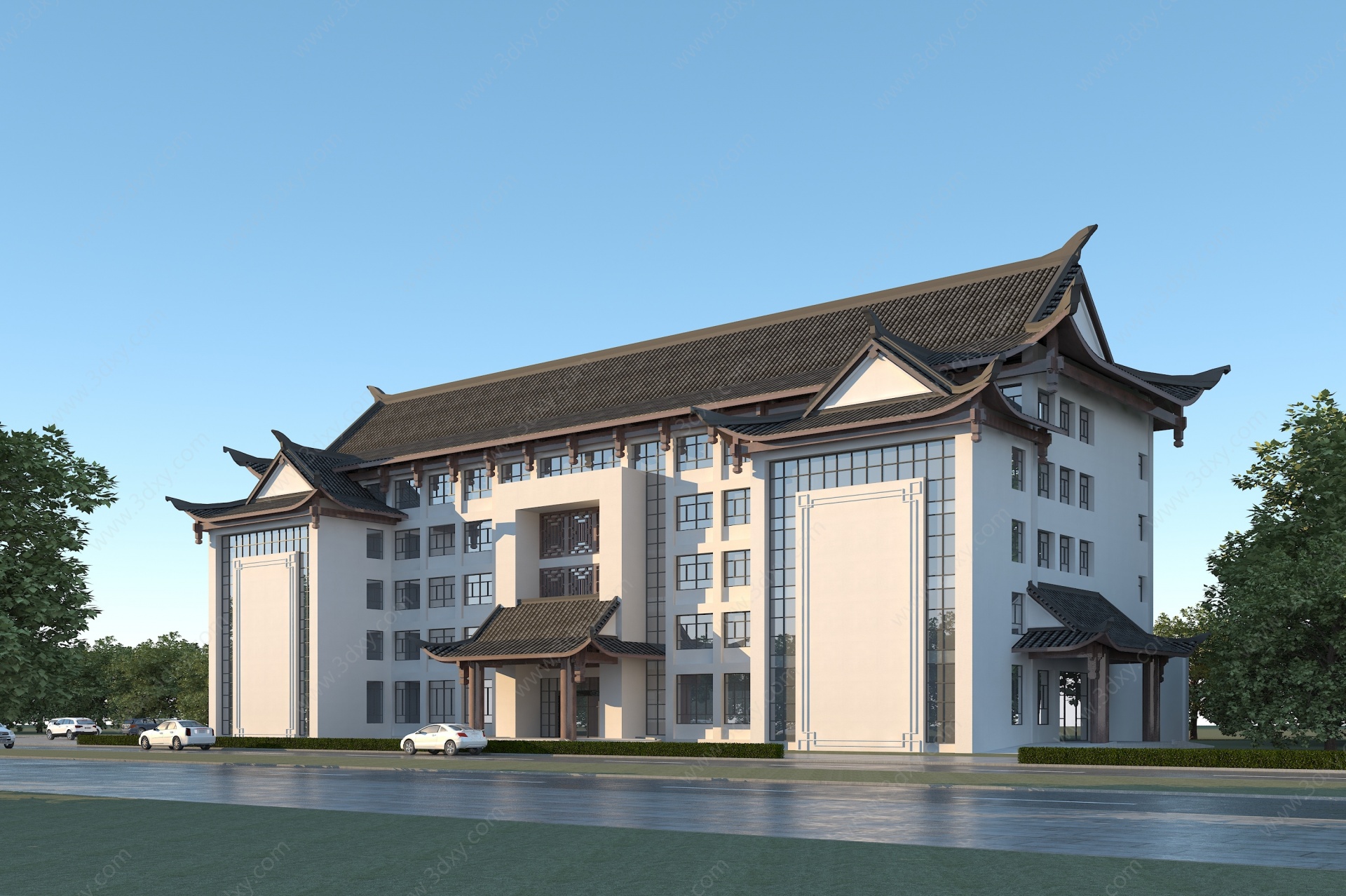 新中式酒店商务楼3D模型