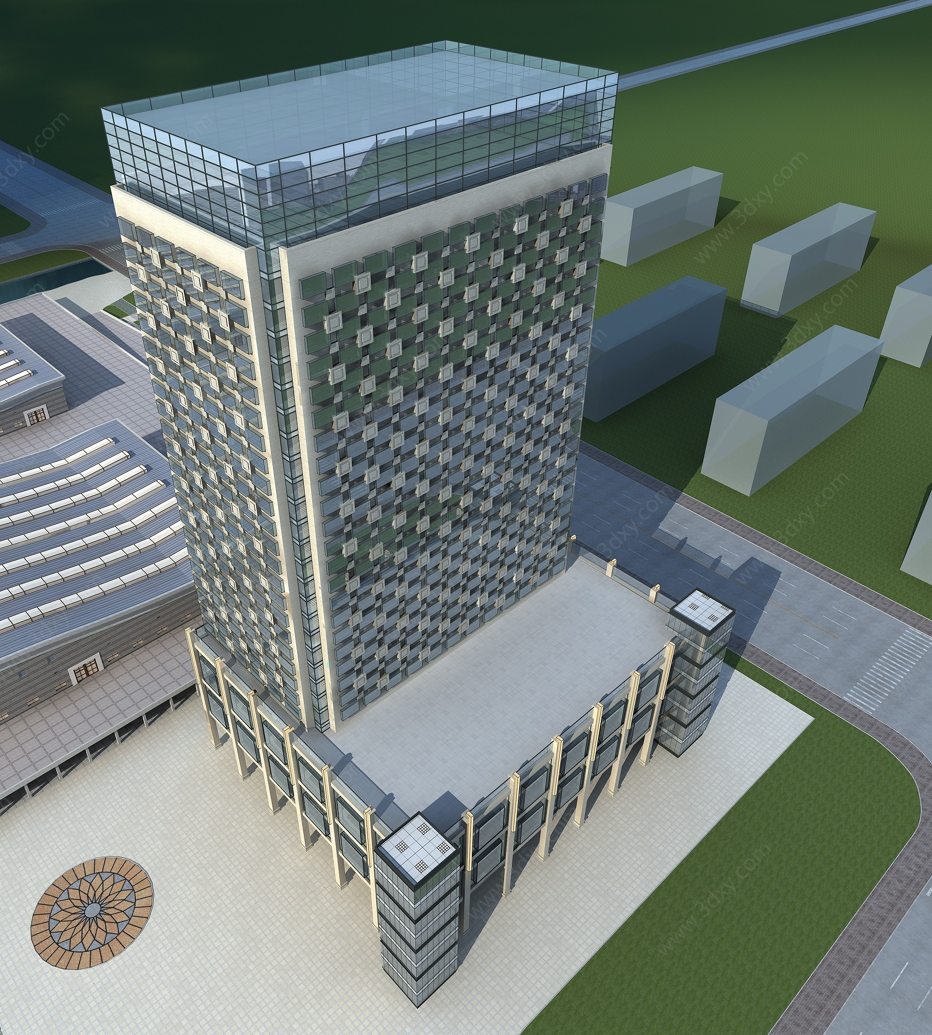 现代石材玻璃办公楼3D模型