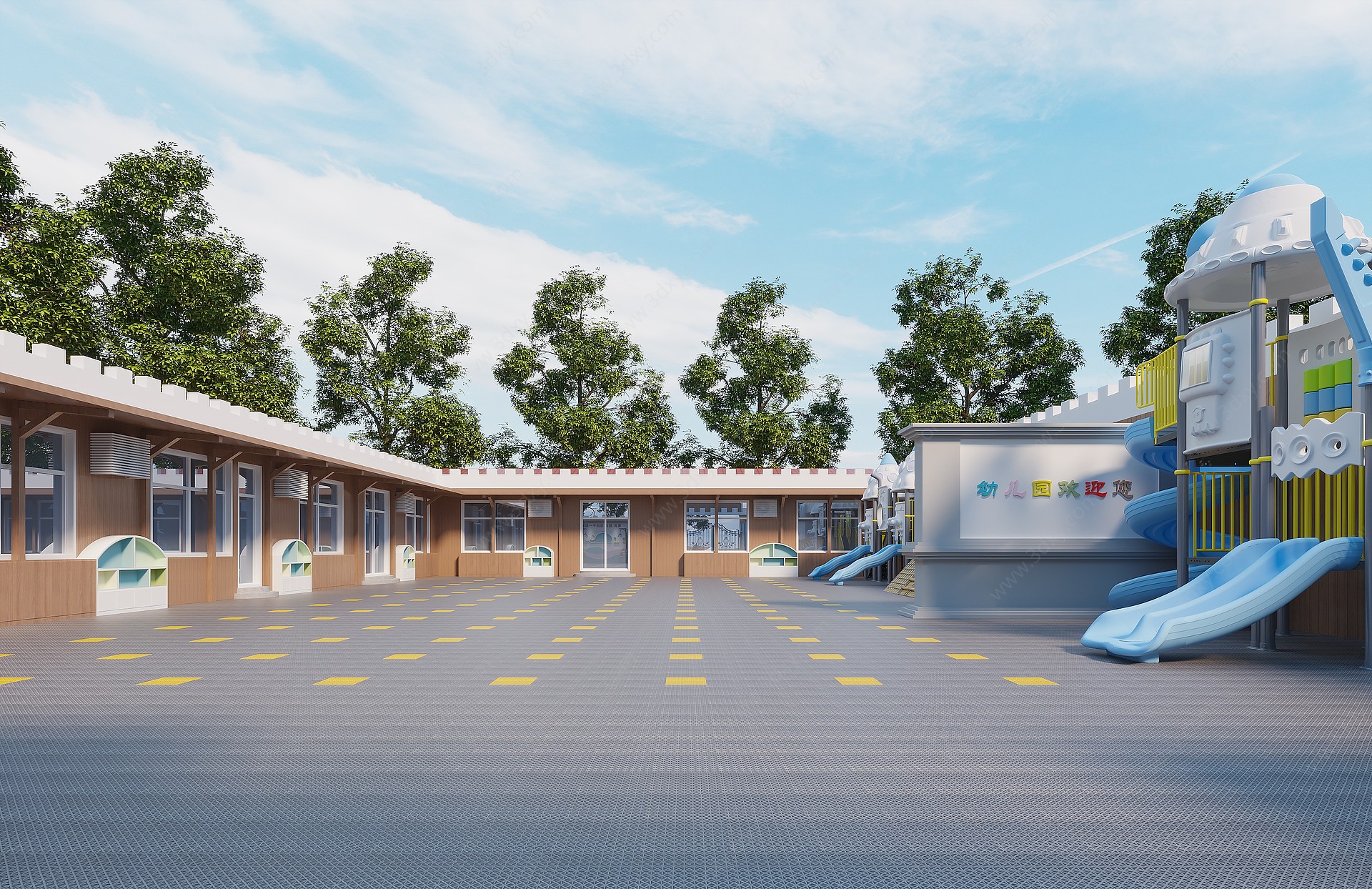 现代幼儿园操场3D模型