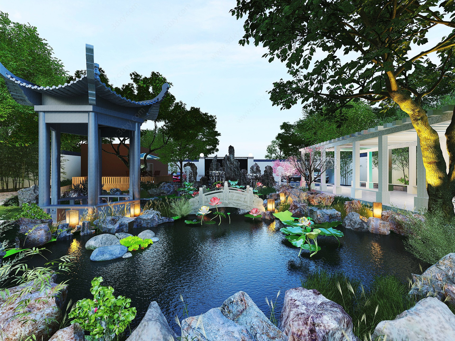 中式景观后花园3D模型