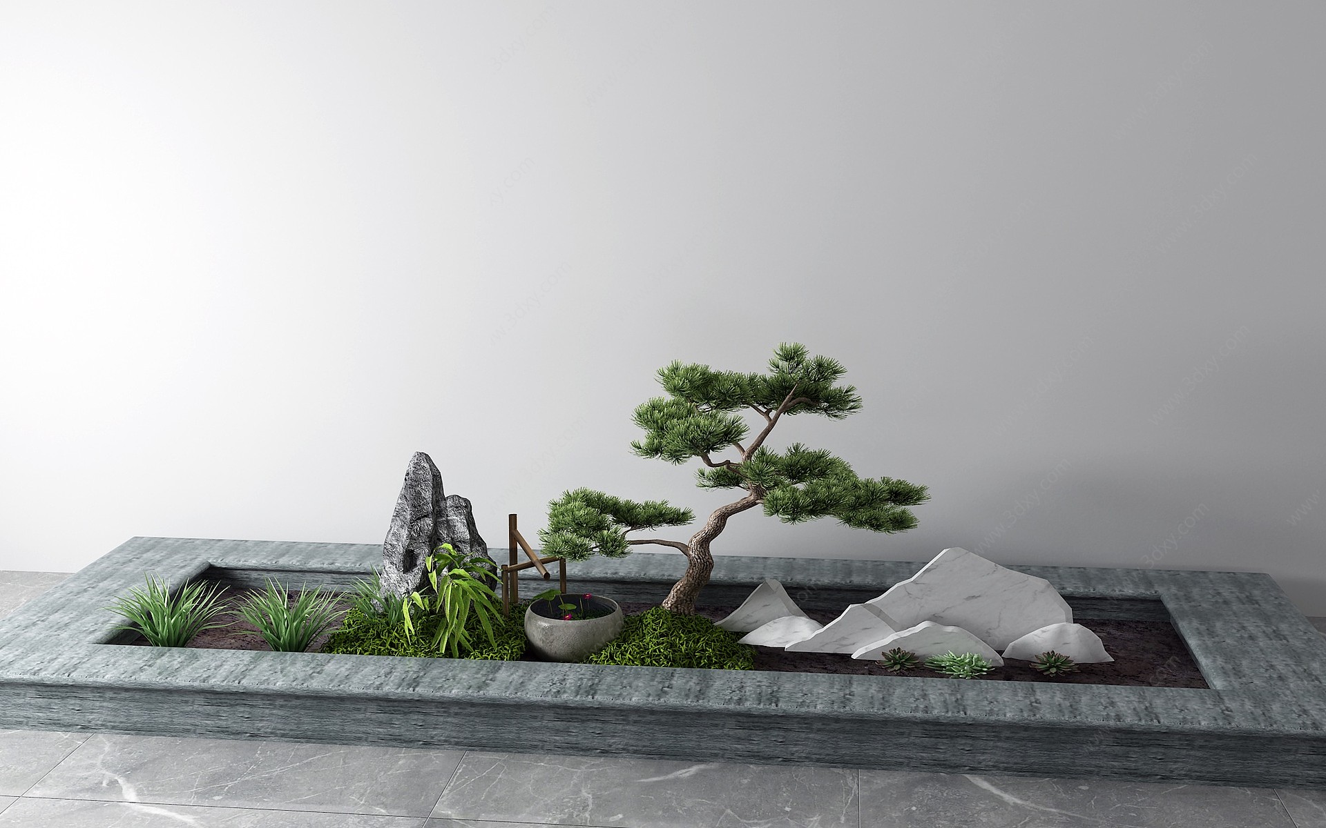 新中式盆景松树3D模型